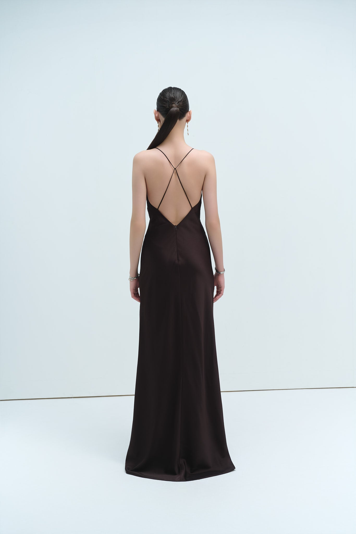 EVELYN CAMI SATIN DRESS - DARK BROWN