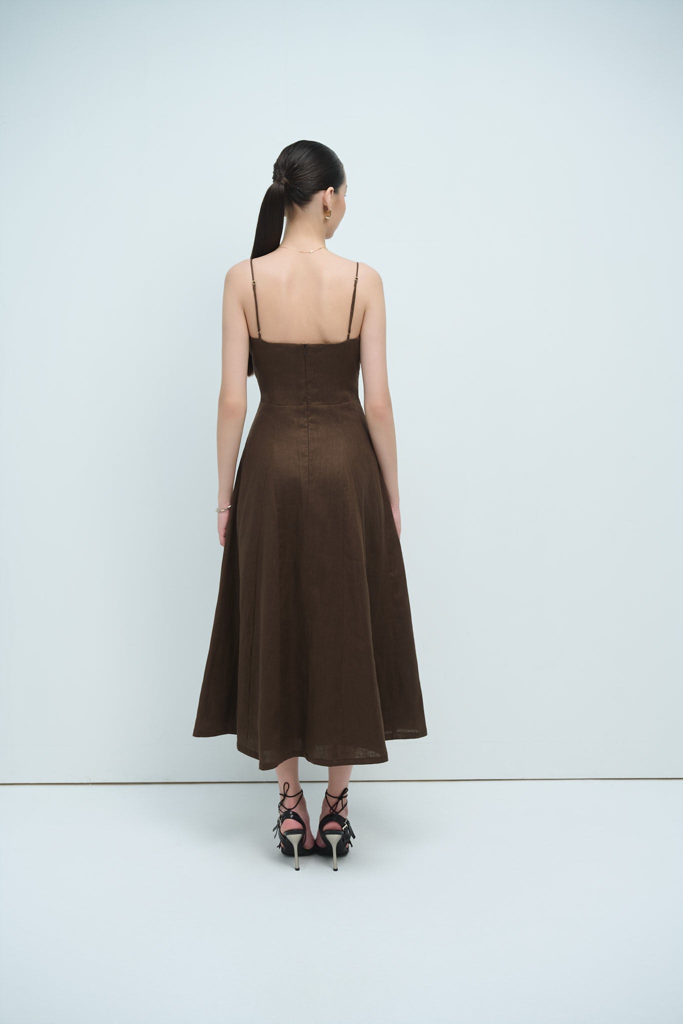 EMMA LINEN MIDI DRESS - BROWN
