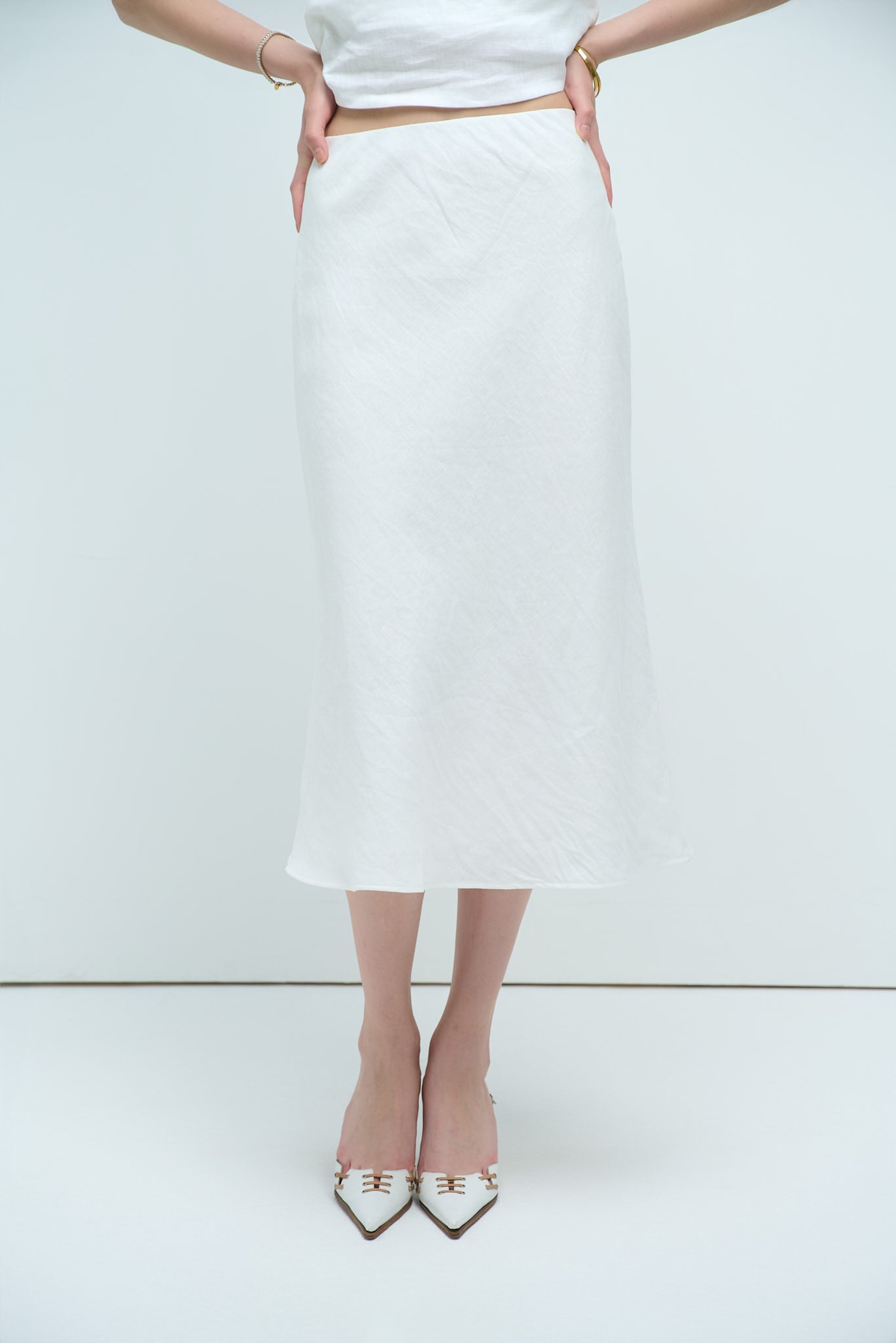MIDI LINEN SKIRT - WHITE