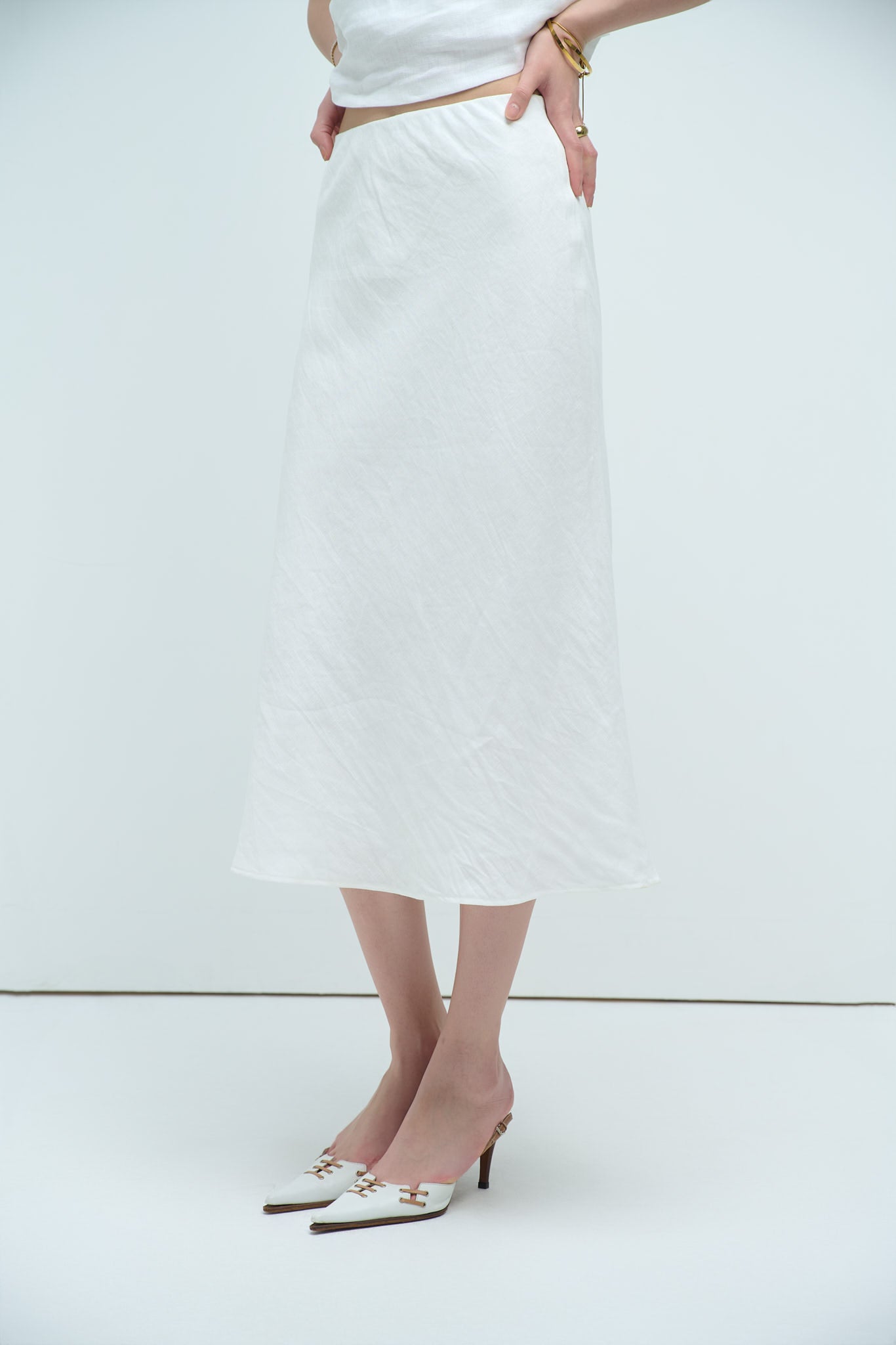 MIDI LINEN SKIRT - WHITE