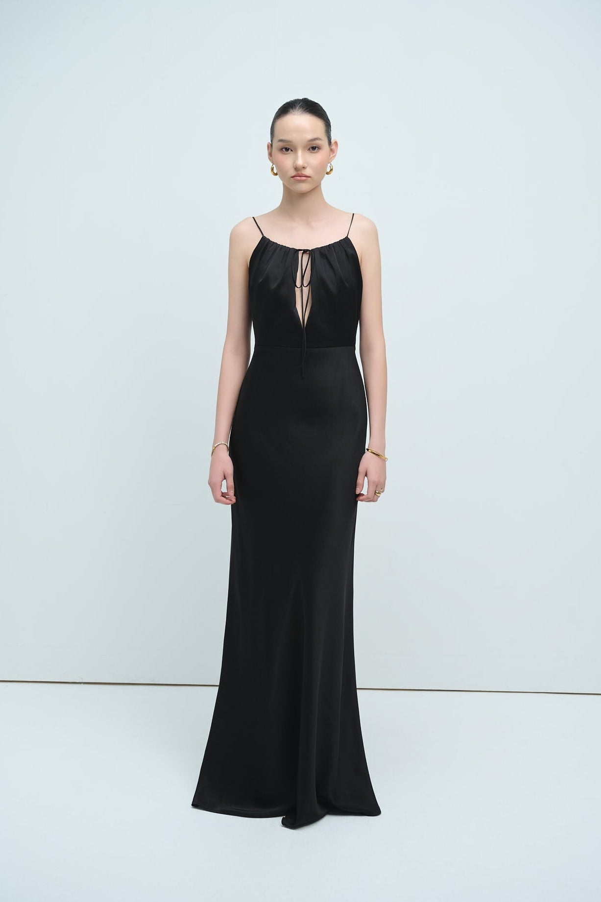 EMILIA KNOT SATIN DRESS - BLACK
