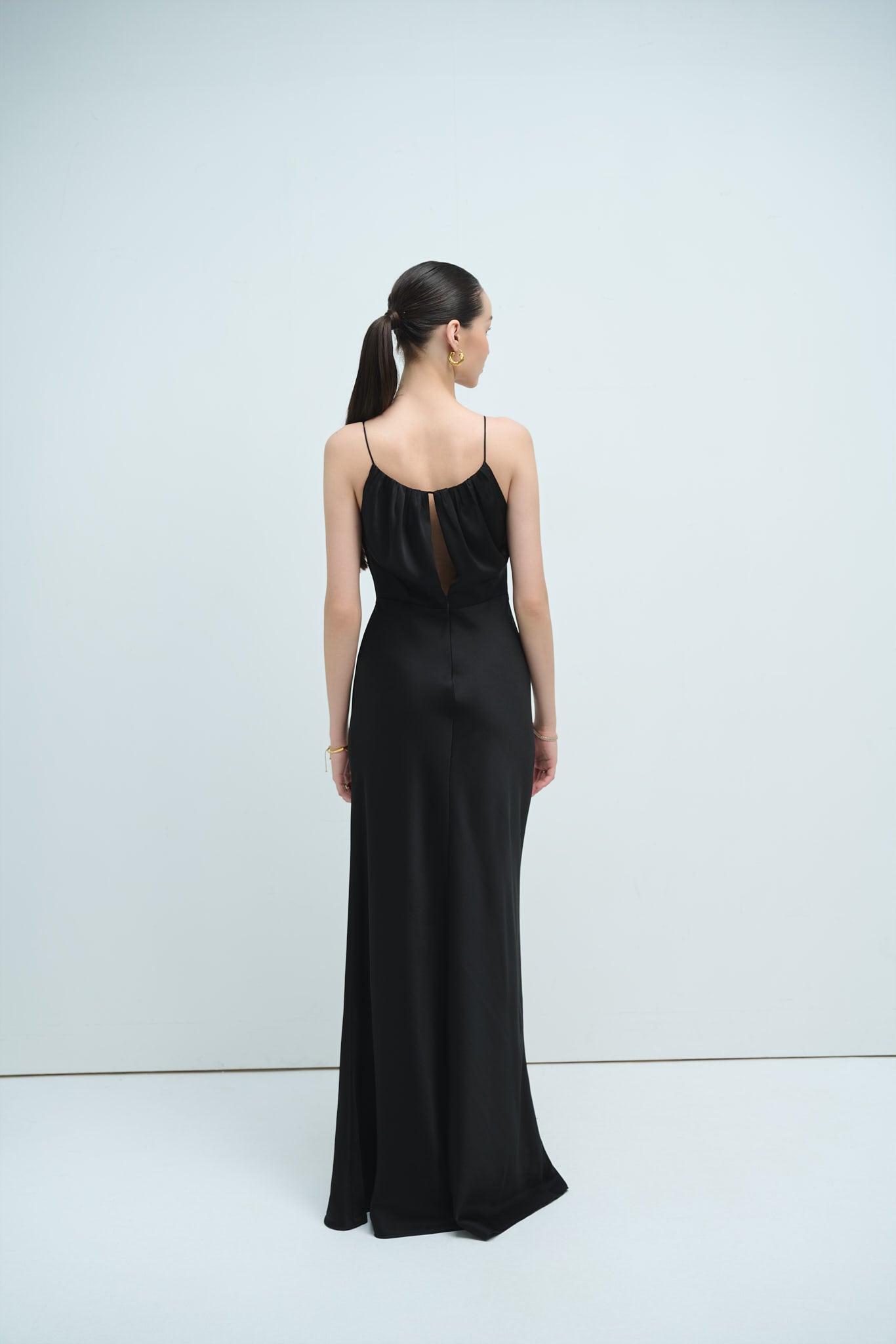 EMILIA KNOT SATIN DRESS - BLACK