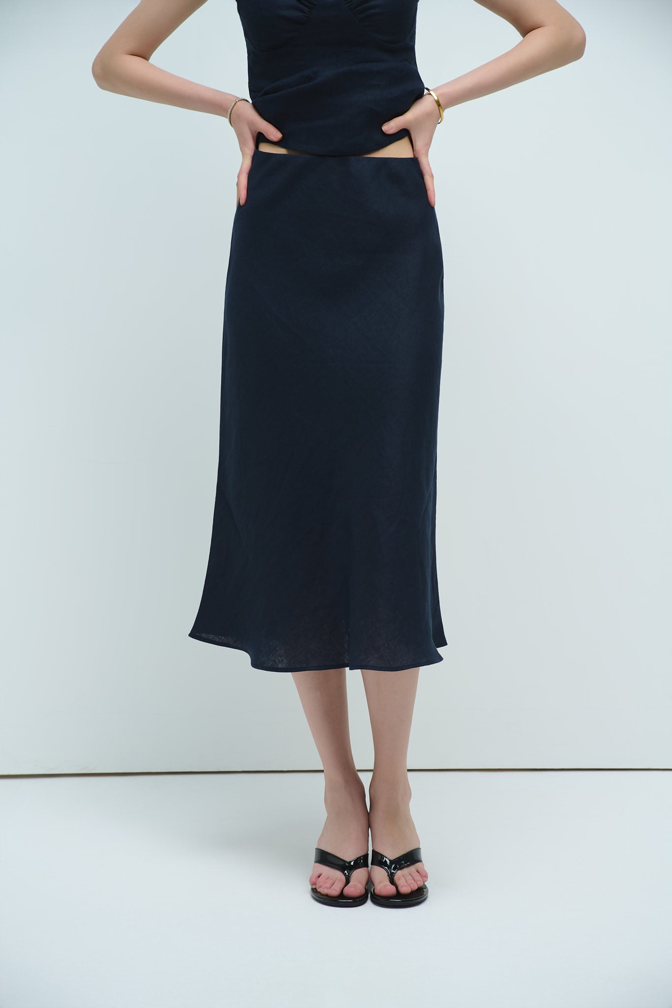 MIDI LINEN SKIRT - NAVY