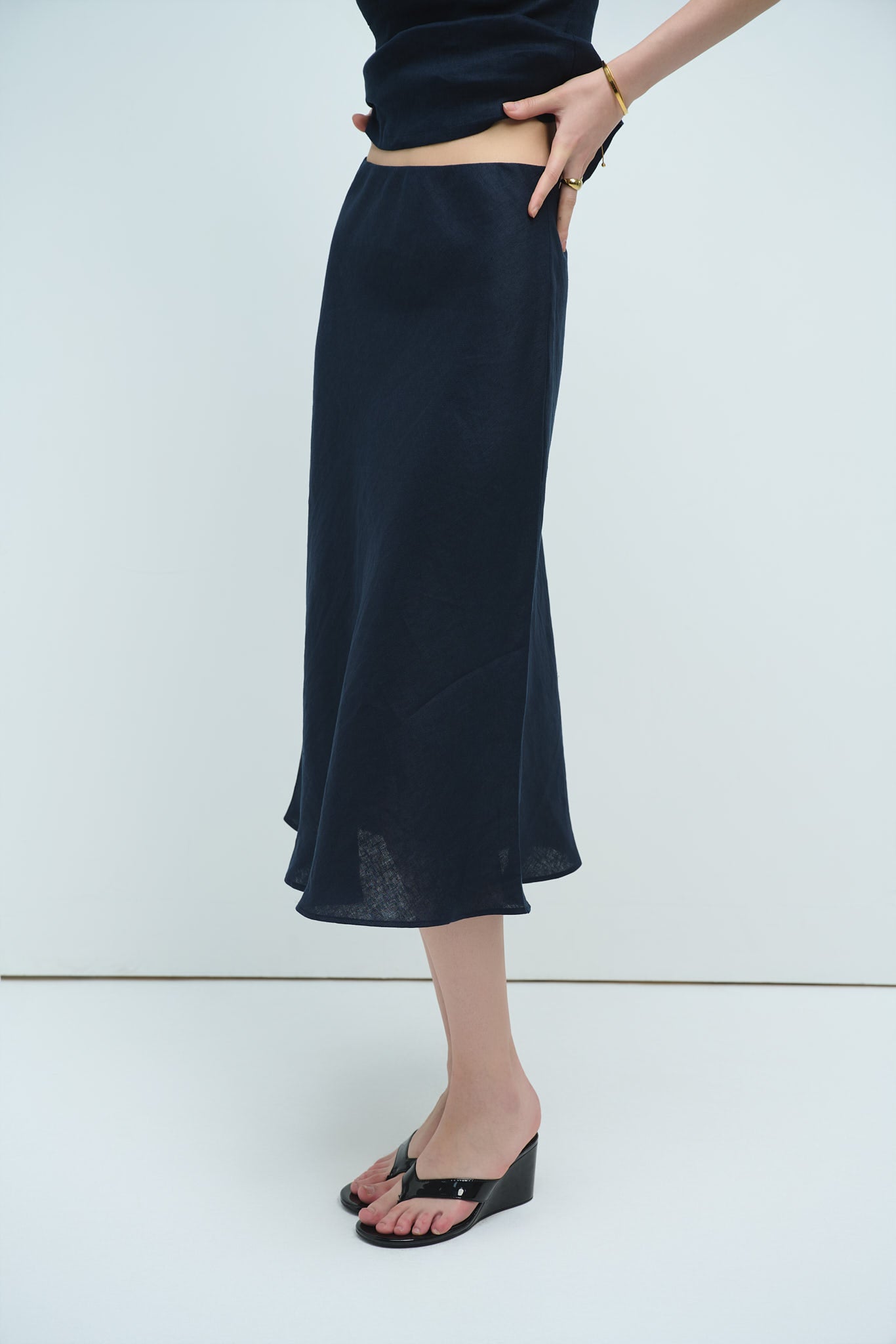 MIDI LINEN SKIRT - NAVY