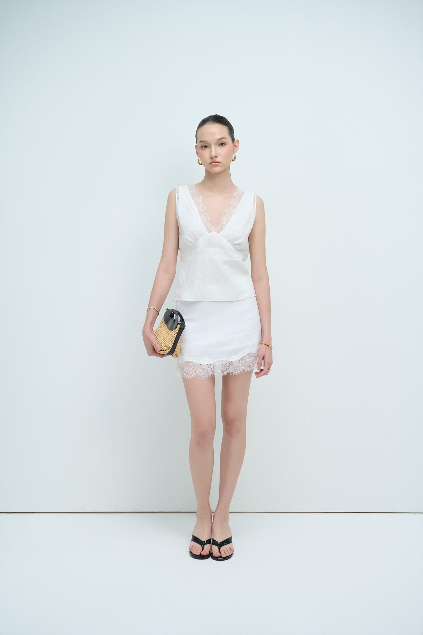 MAISIE LACE LINEN TOP - WHITE