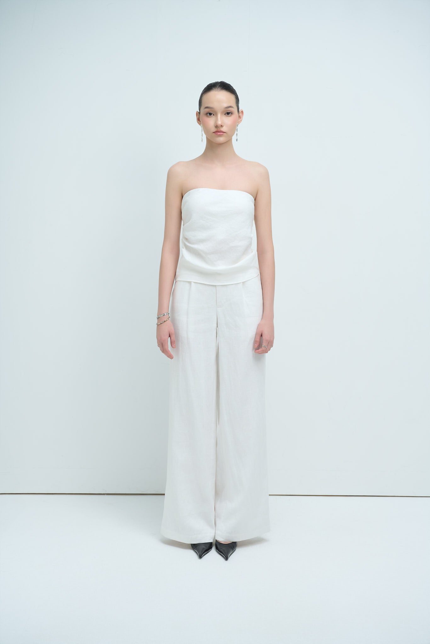 MIA STRAPLESS LINEN TOP - WHITE