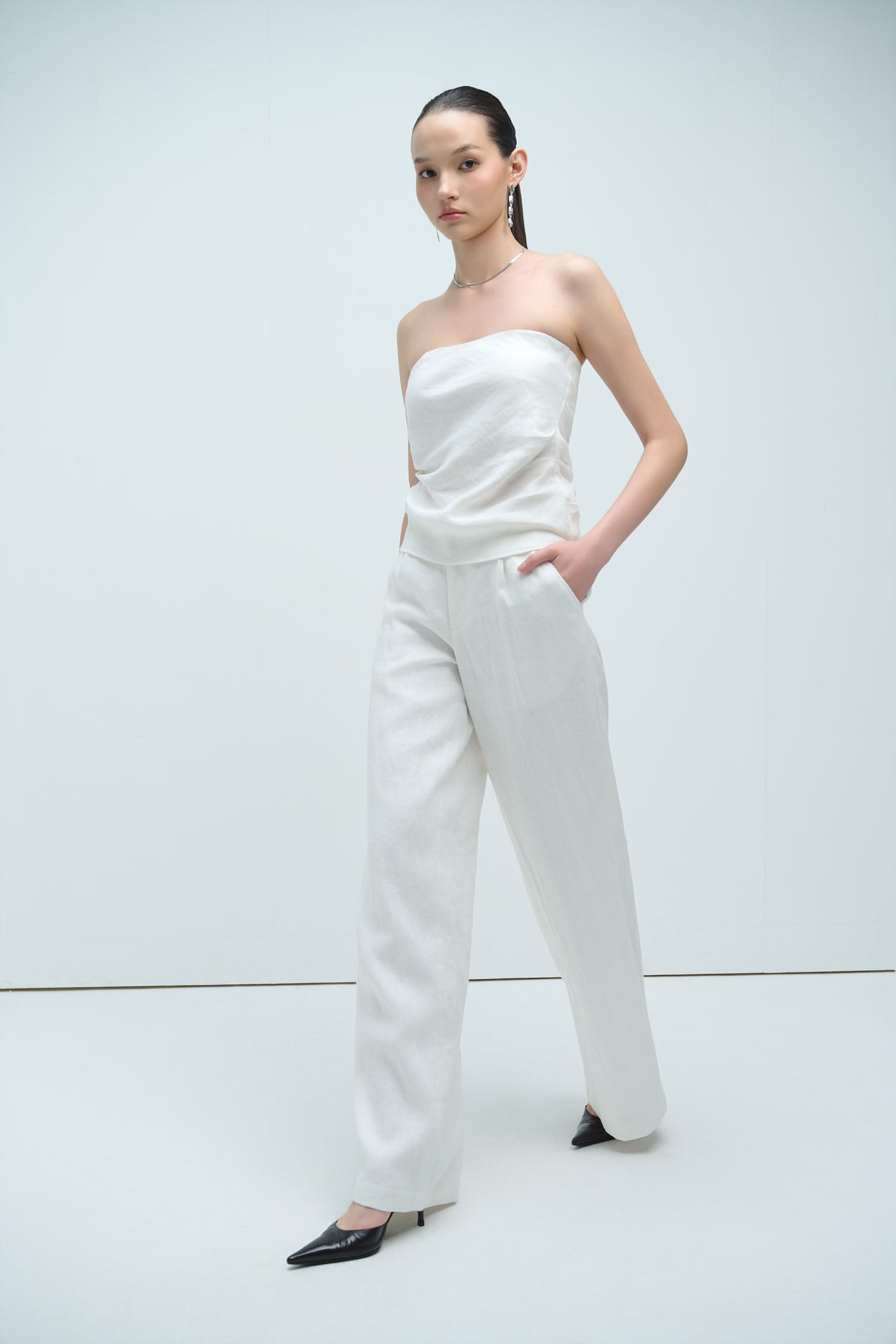 LOOSE LINEN TROUSERS - WHITE