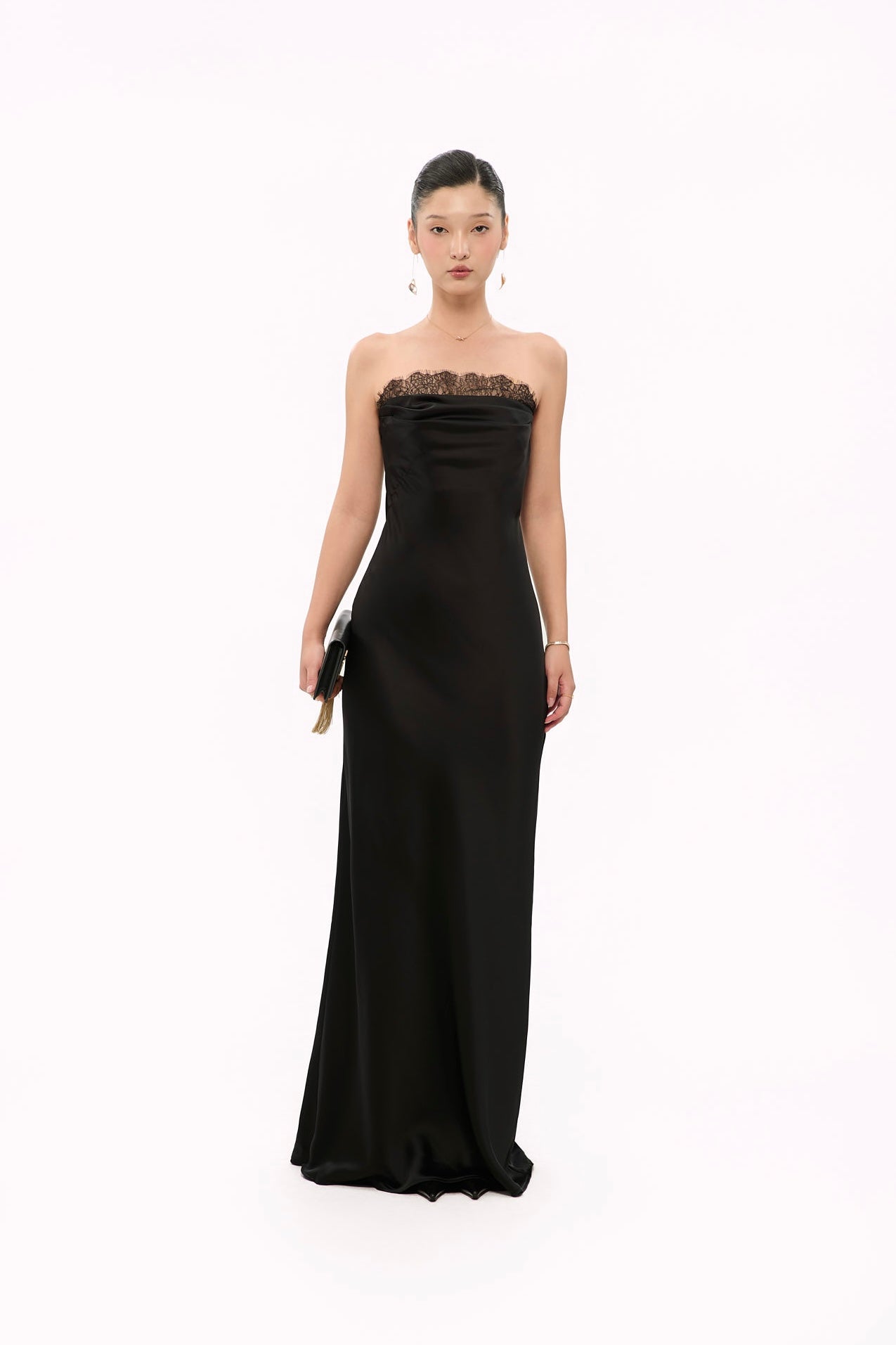 JULIE LACE STRAPLESS GOWN - BLACK