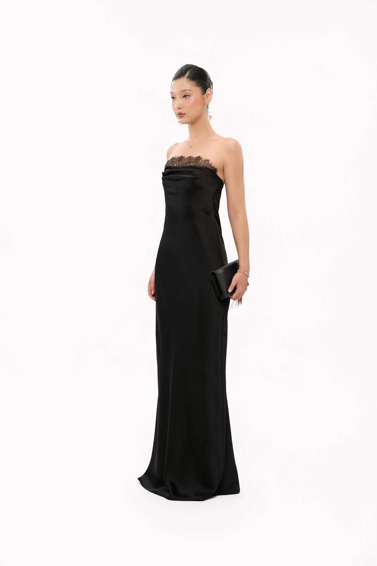JULIE LACE STRAPLESS GOWN - BLACK