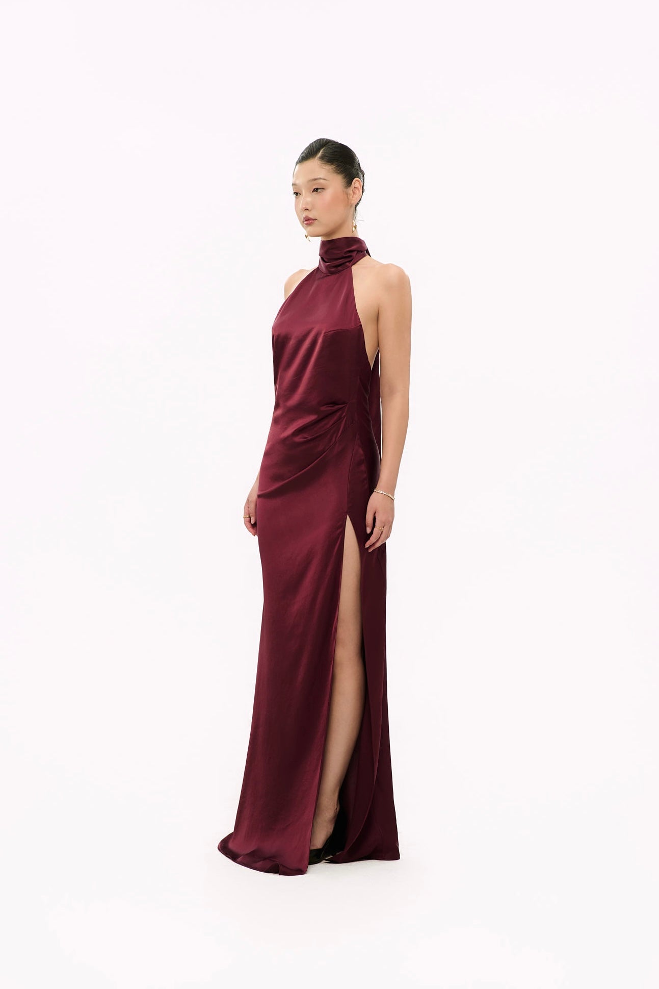 GIGI HALTERNECK SATIN GOWN - BURGUNDY