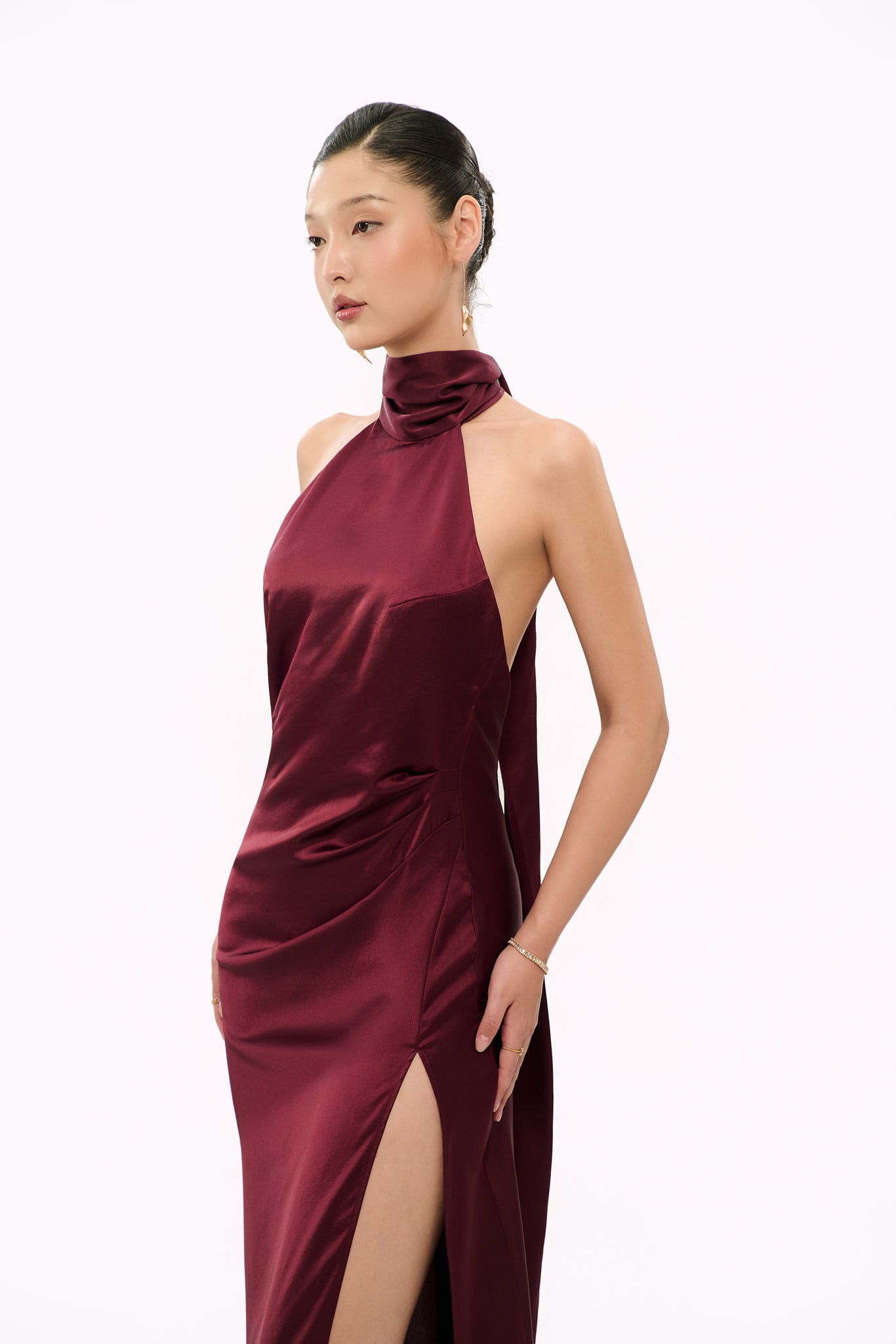 GIGI HALTERNECK SATIN GOWN - BURGUNDY