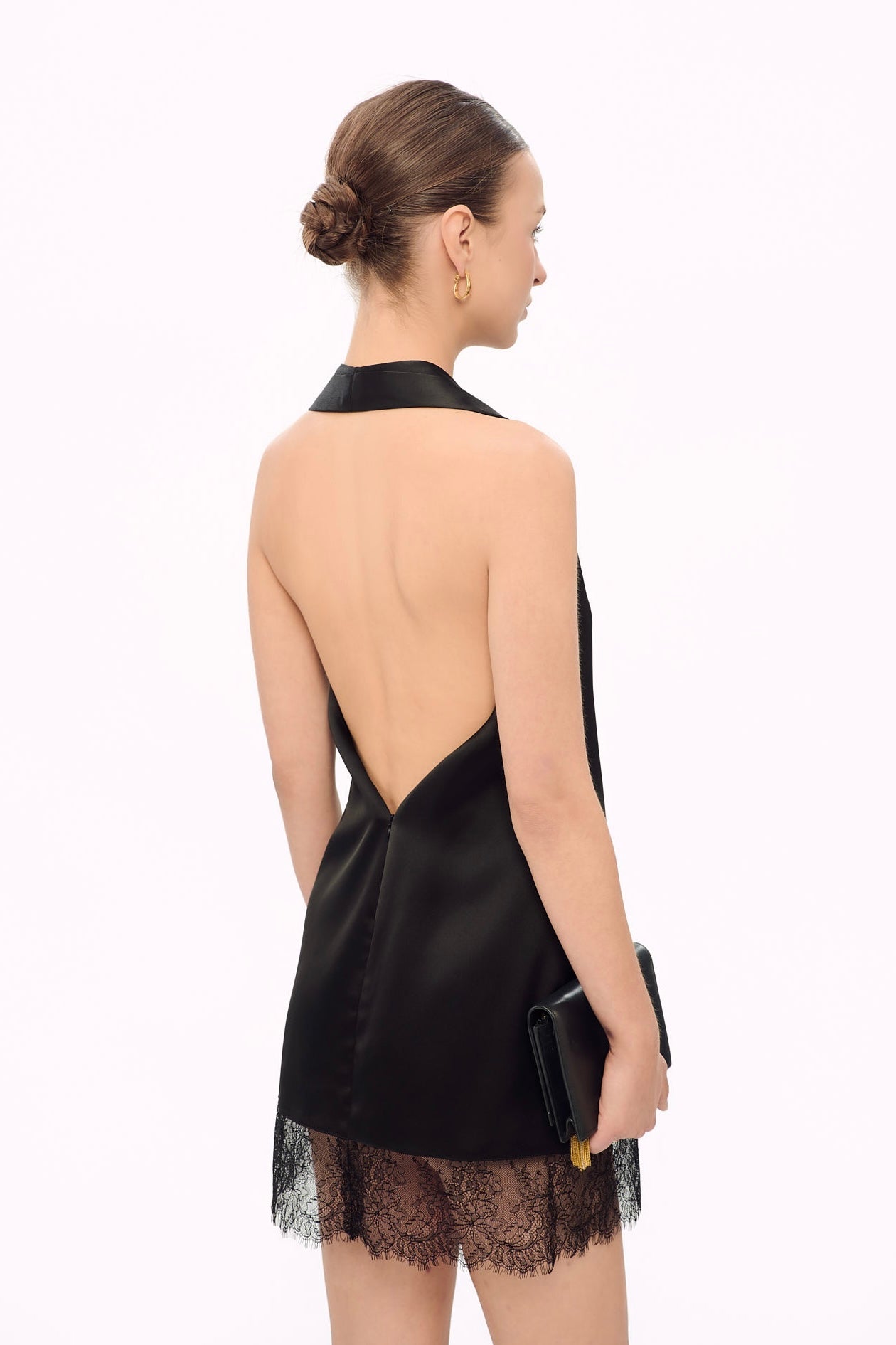 MONICA MINI SATIN DRESS - BLACK