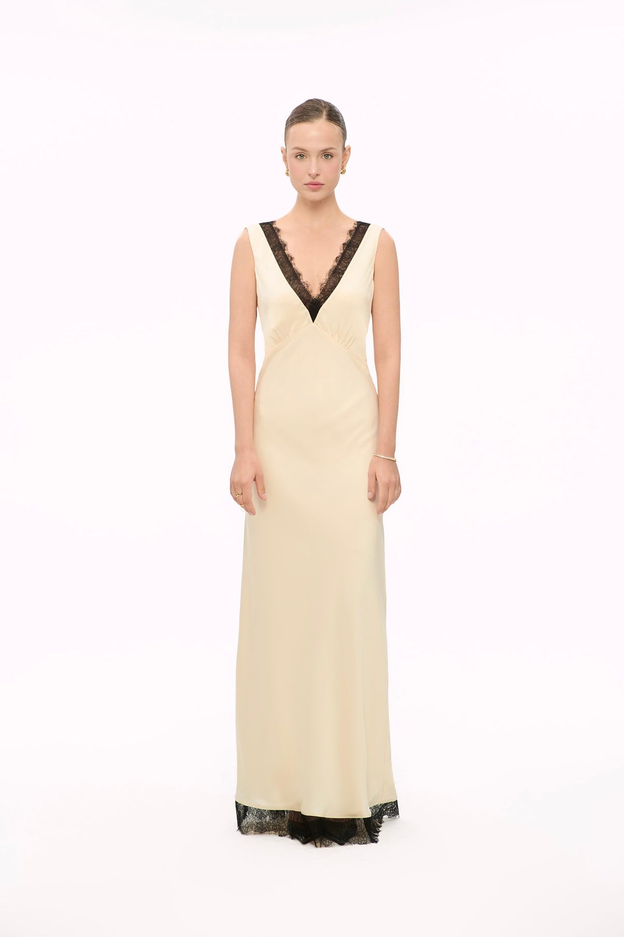 MAISIE LACE SATIN GOWN - VANILLA