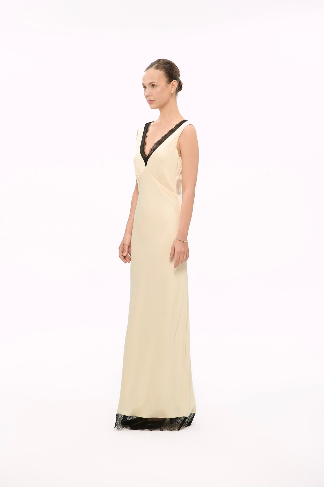 MAISIE LACE SATIN GOWN - VANILLA