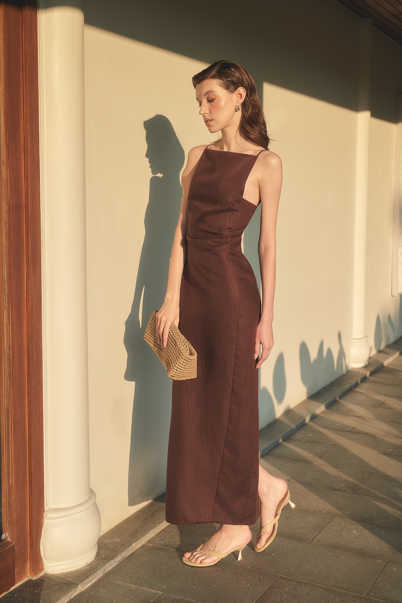 ELLIE LINEN DRESS - DARK BROWN