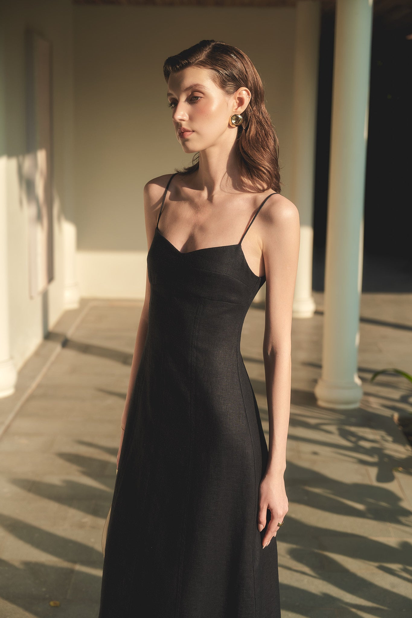 BELLE CAMI LINEN DRESS - BLACK