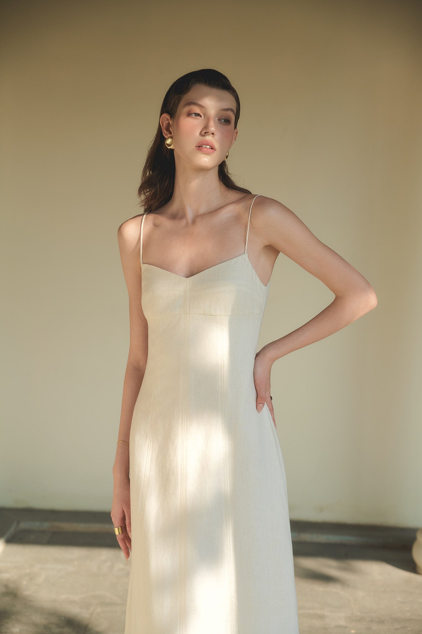 BELLE CAMI LINEN DRESS - VANILLA