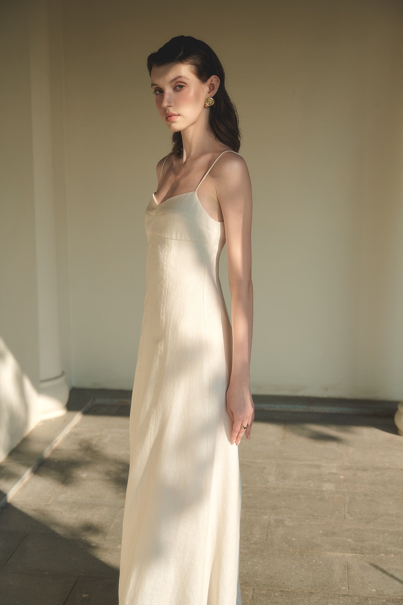 BELLE CAMI LINEN DRESS - VANILLA