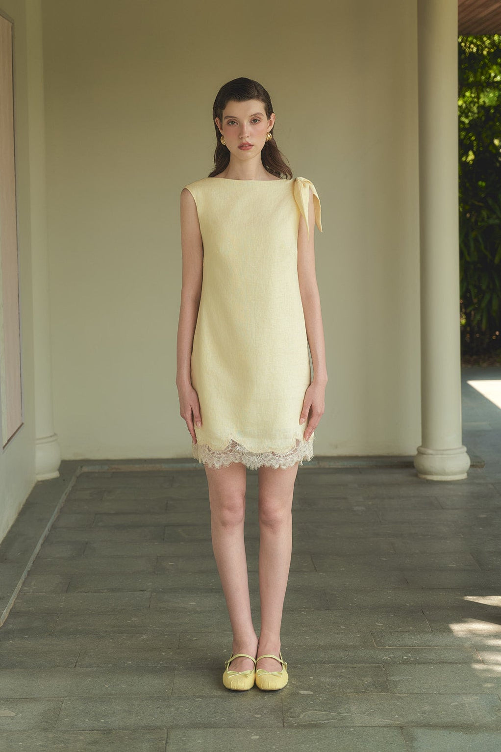 CECILIA LACE LINEN MINI DRESS - DAFFODILS
