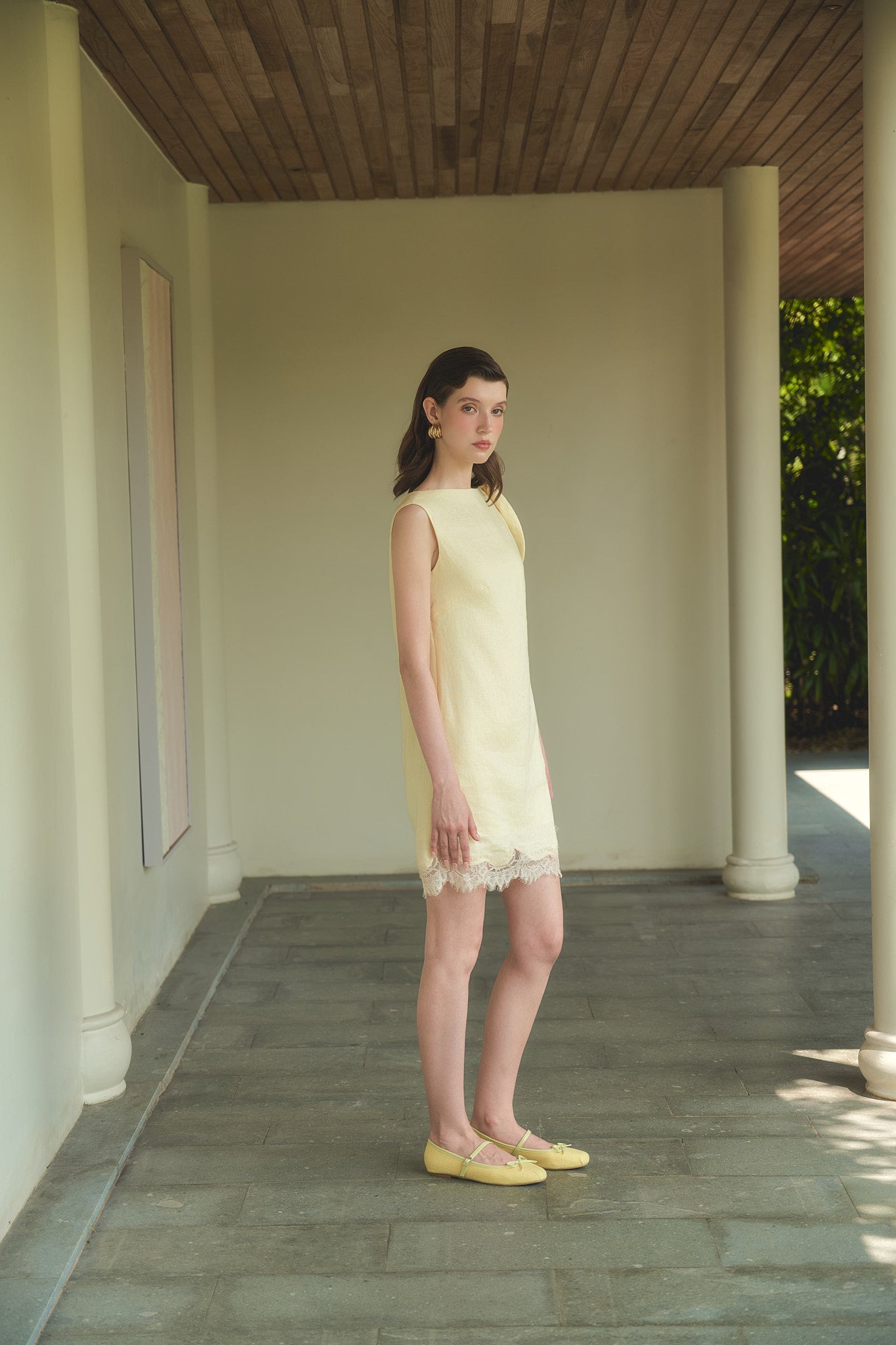 CECILIA LACE LINEN MINI DRESS - DAFFODILS