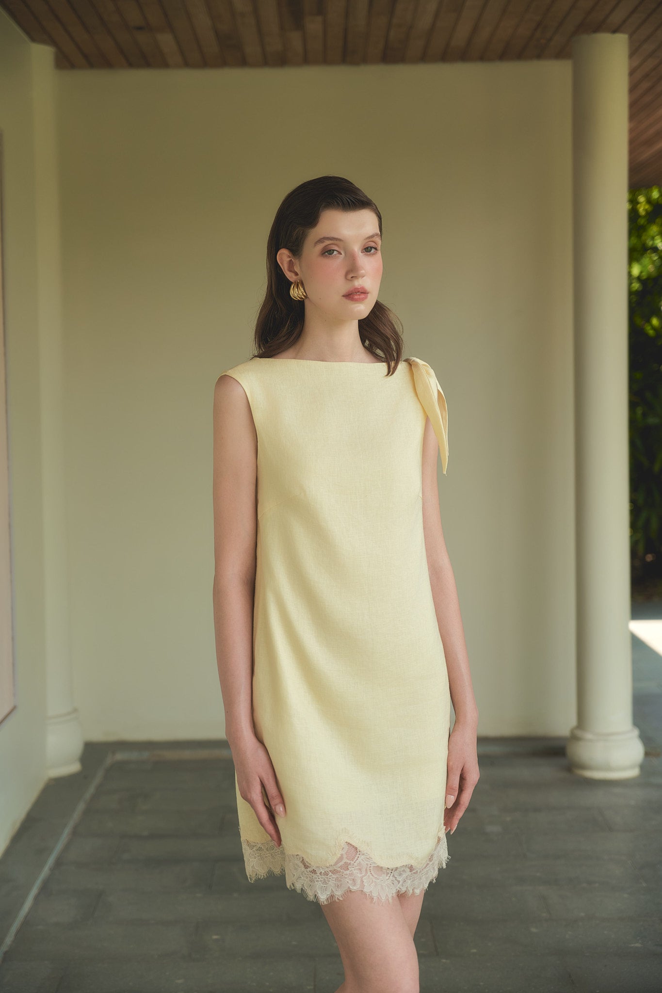 CECILIA LACE LINEN MINI DRESS - DAFFODILS