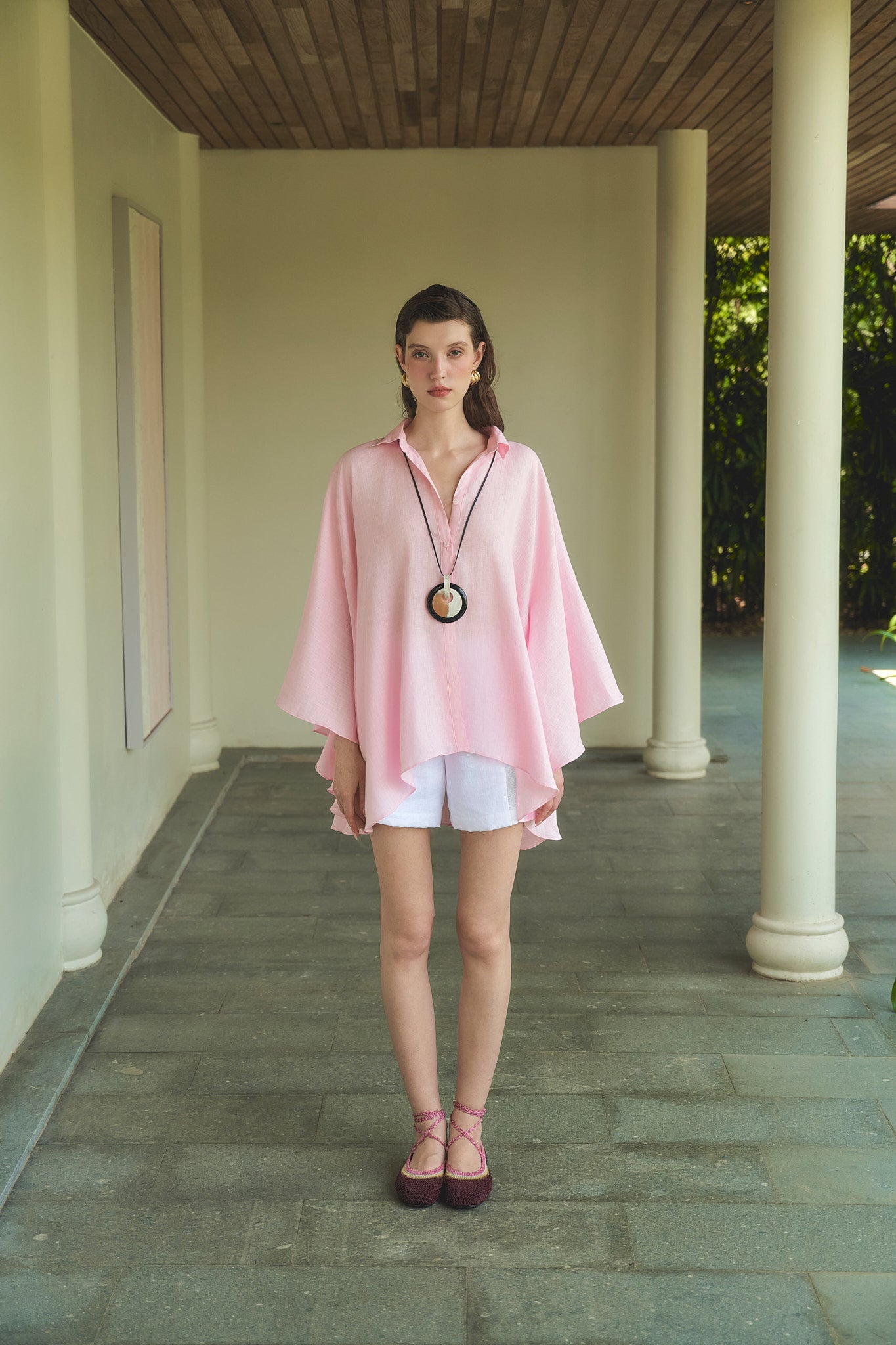 AMALFI LINEN BLOUSE - PINK