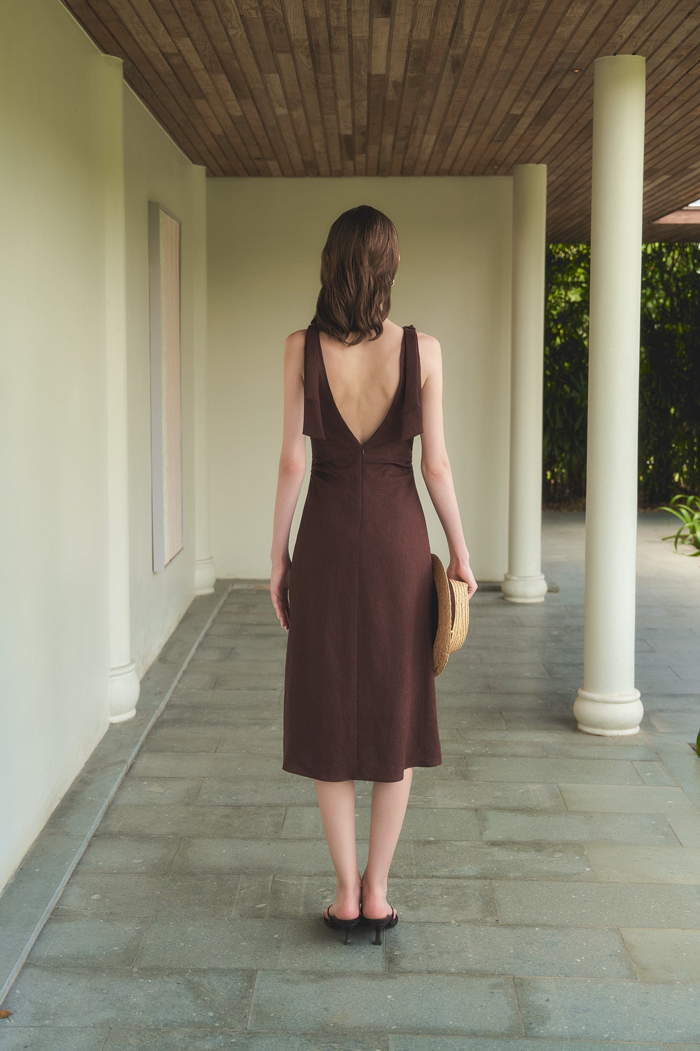 MARGOT LINEN MIDI DRESS - CHOCOLATE