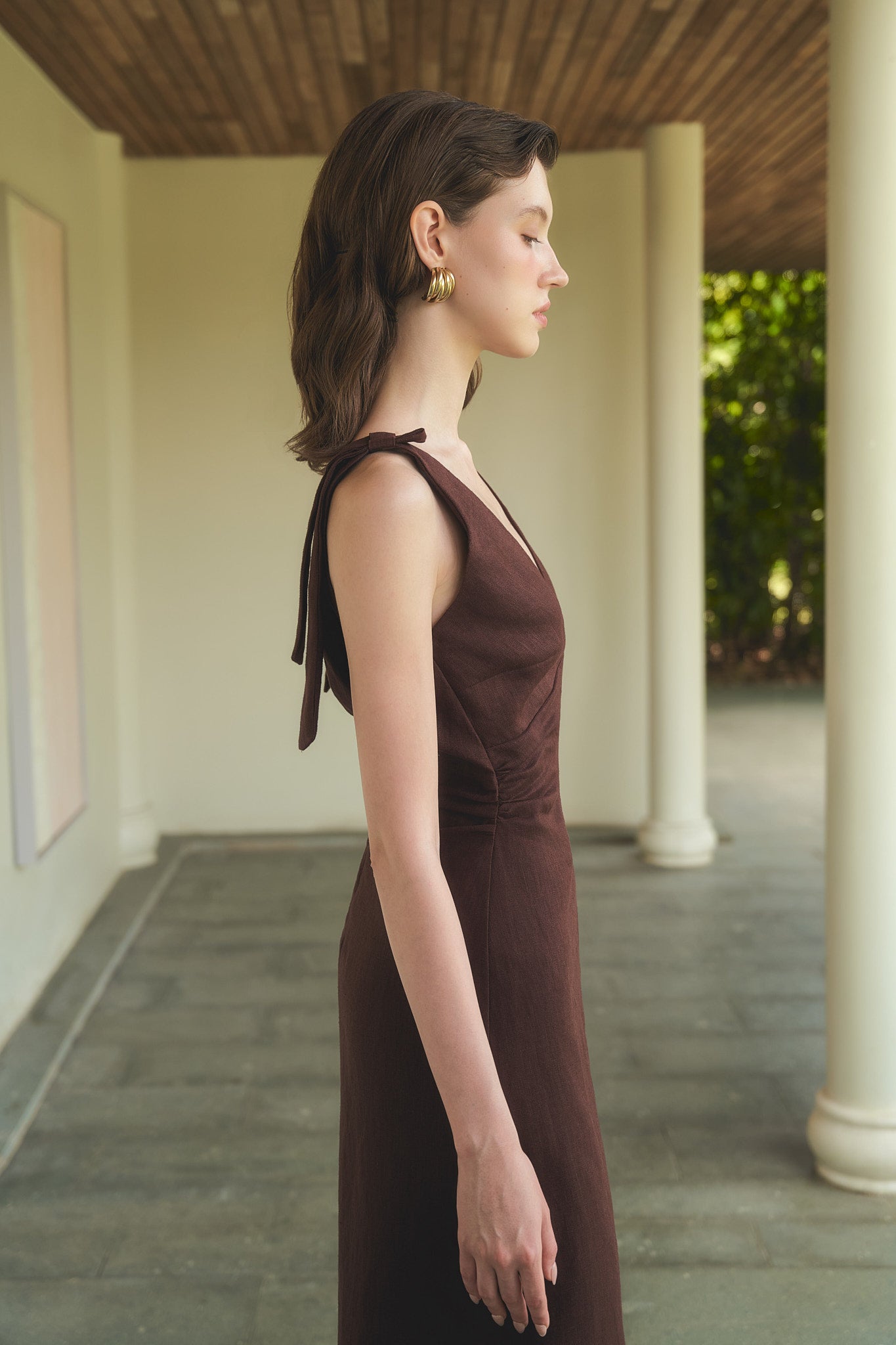 MARGOT LINEN MIDI DRESS - CHOCOLATE