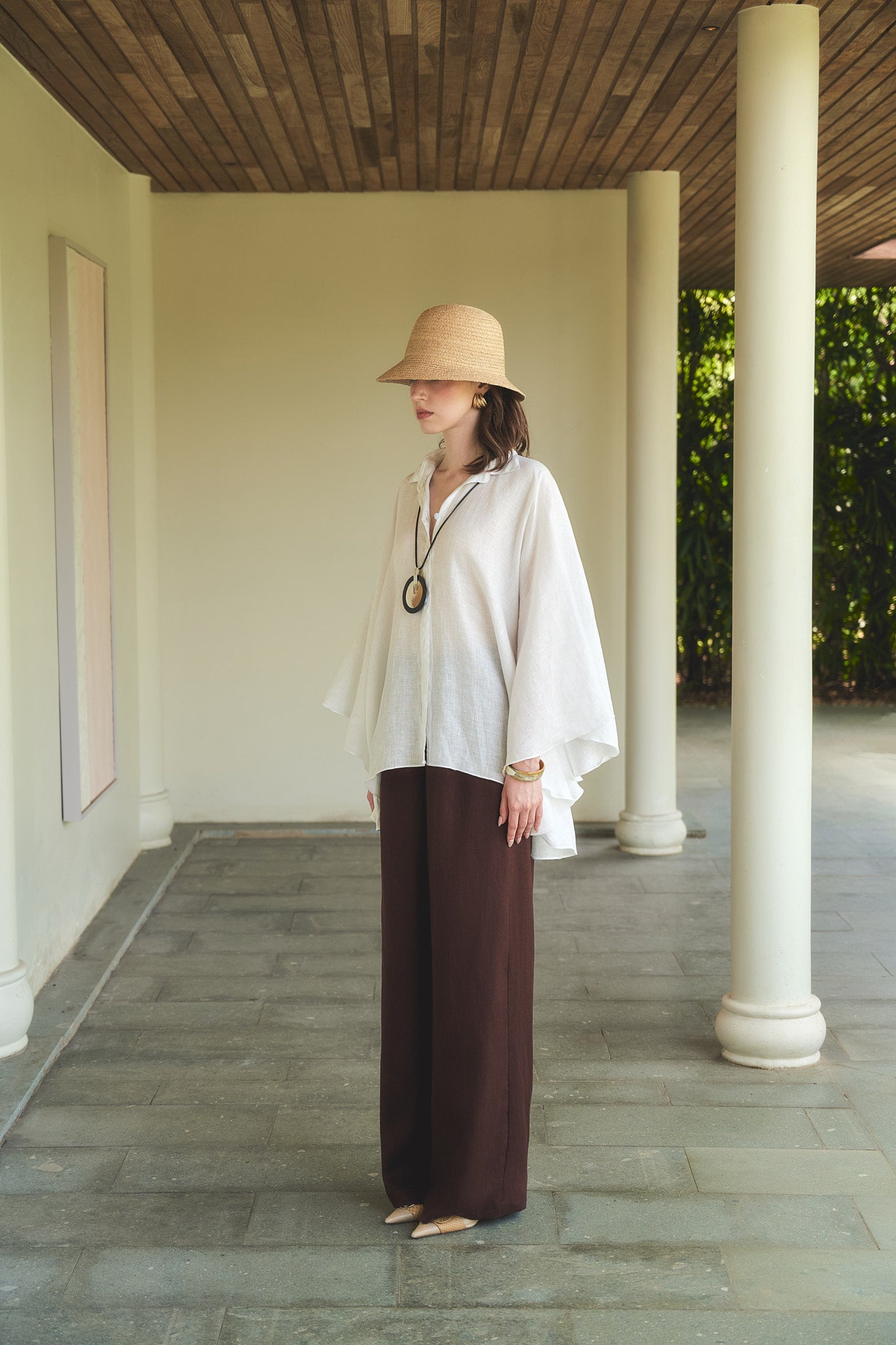 LOOSE LINEN TROUSERS - CHOCOLATE