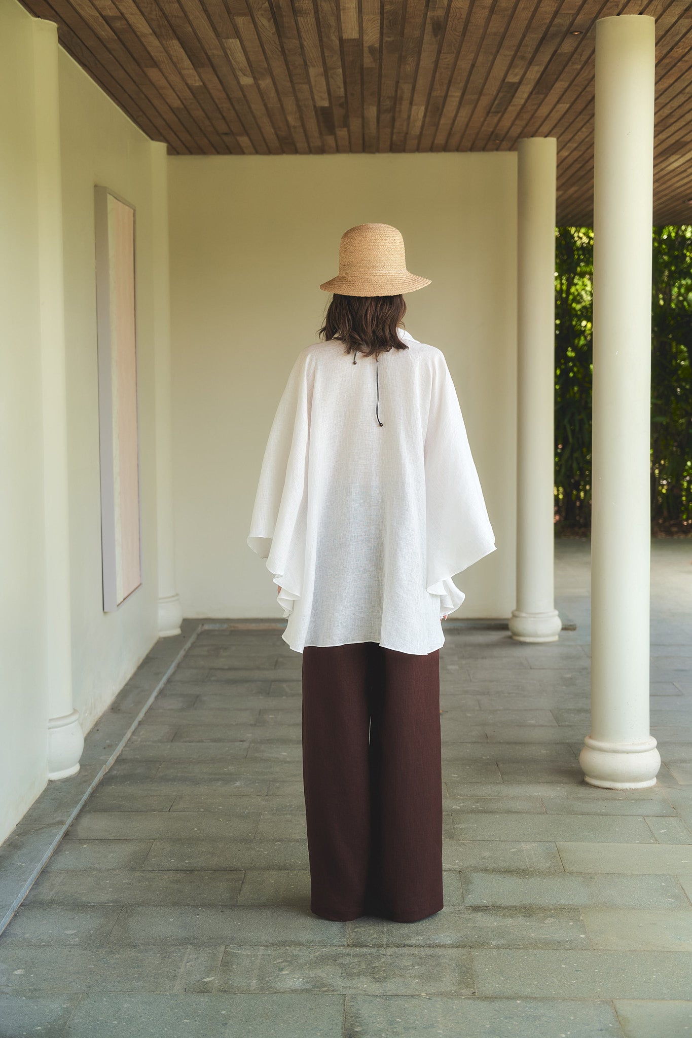 LOOSE LINEN TROUSERS - CHOCOLATE