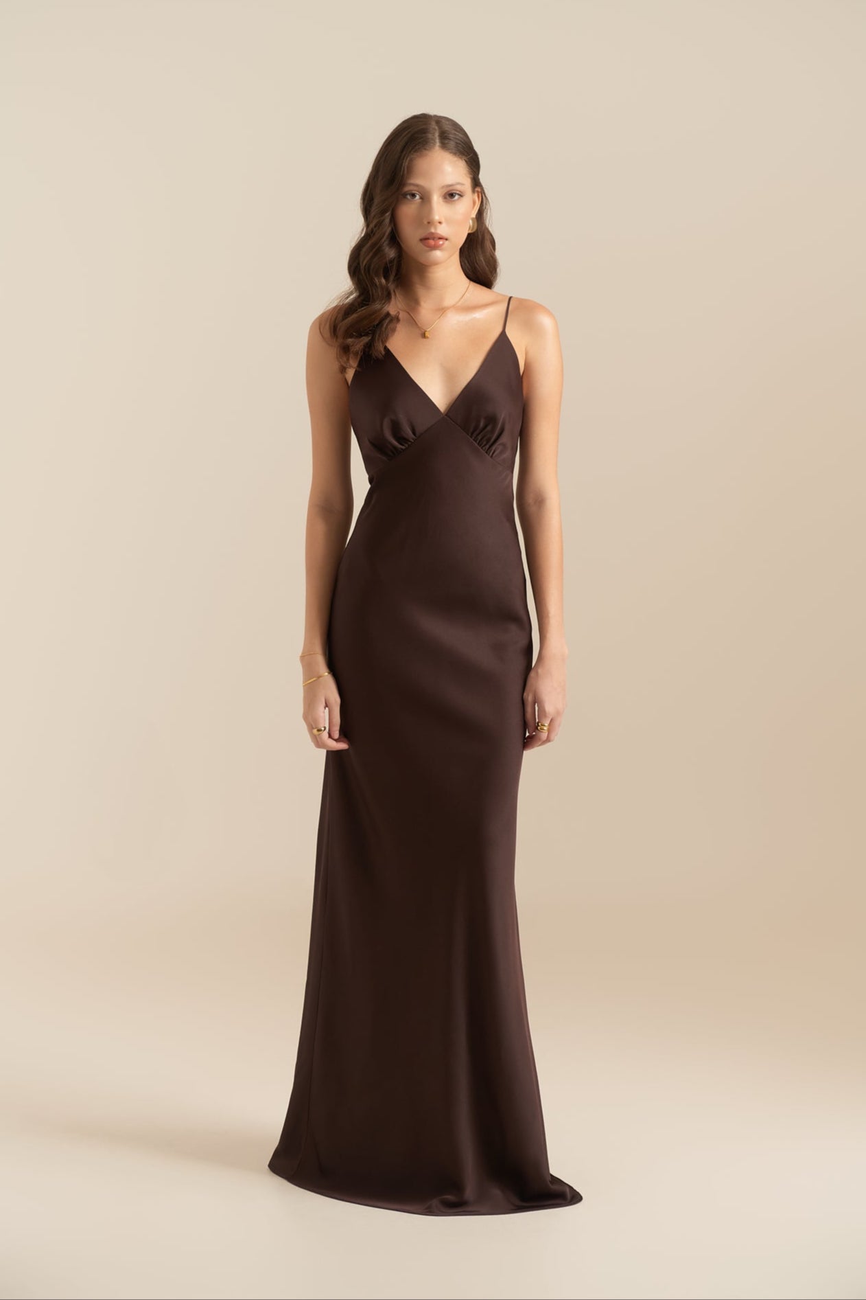 MAGGIE STRAP V-NECK DRESS - DARK BROWN MAGGIE STRAP V-NECK DRESS - DARK BROWN
