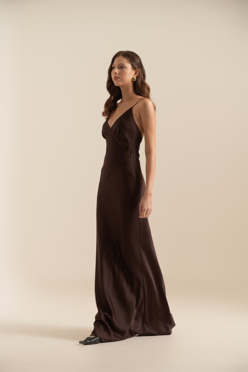 Maggie strap V-neck Dress - Dark Brown