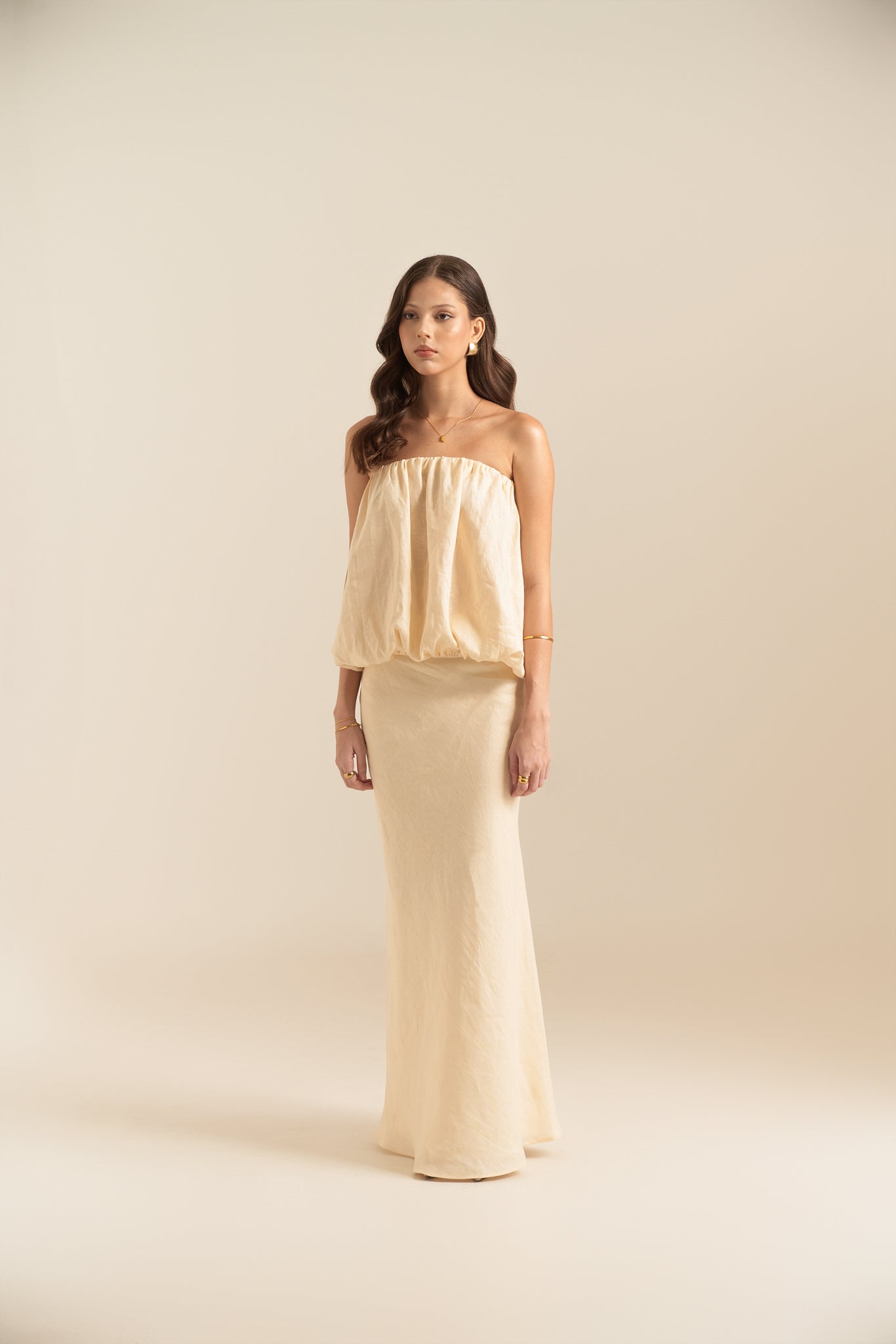 CLAIRE FLUFFY LINEN TOP - VANILLA