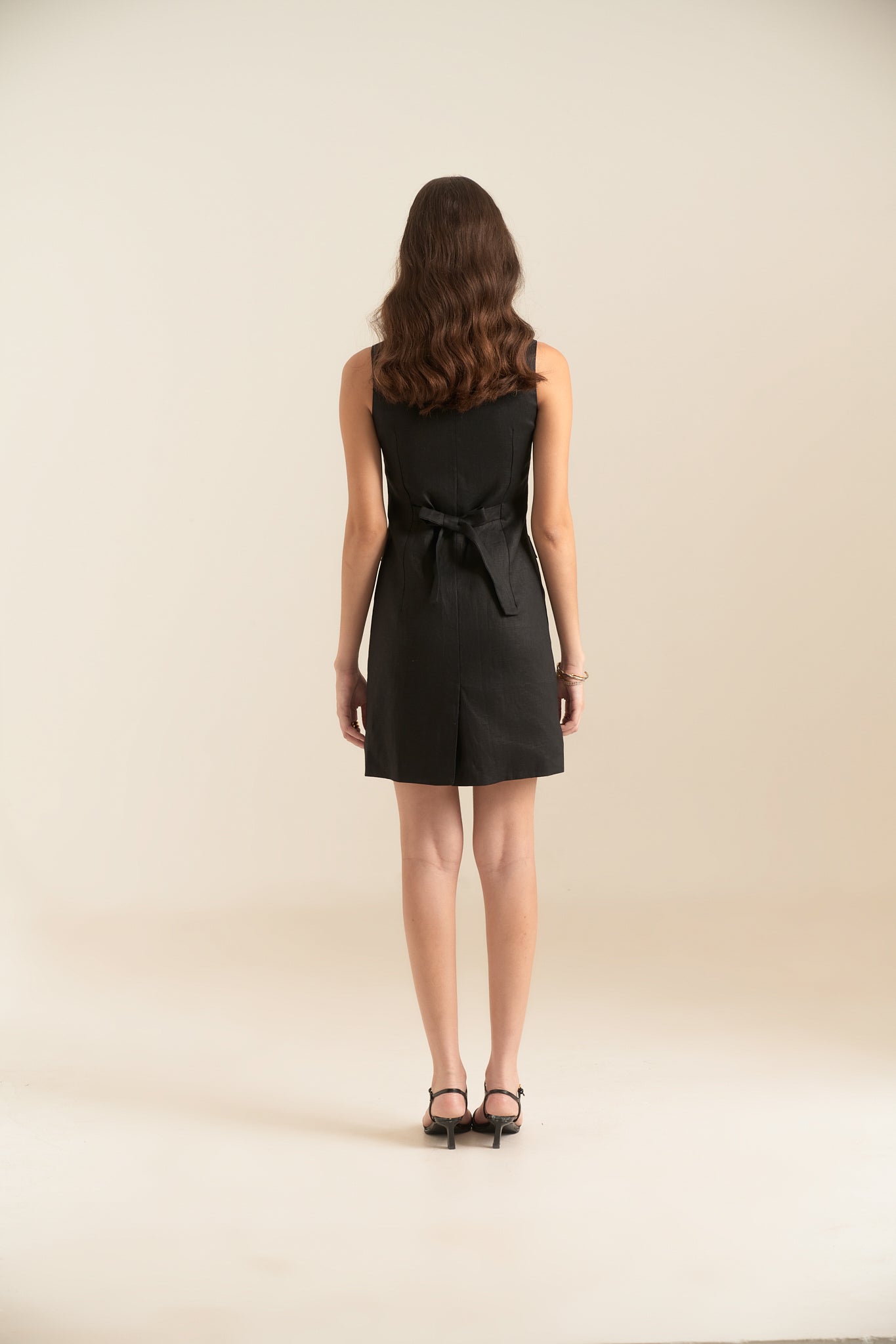 HARPER LINEN MINI DRESS - BLACK