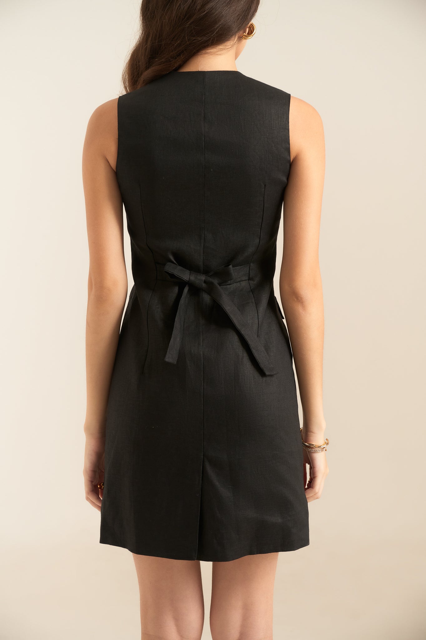 HARPER LINEN MINI DRESS - BLACK