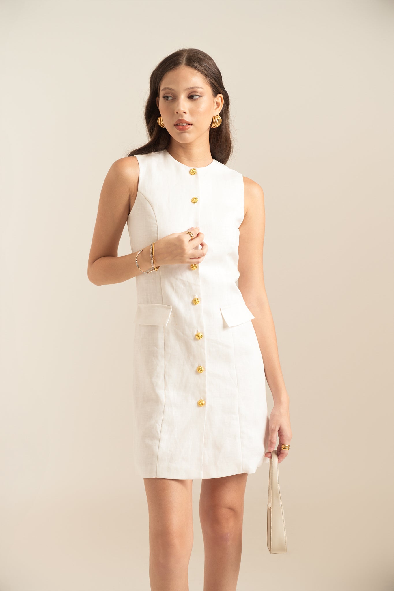 HARPER LINEN MINI DRESS - WHITE