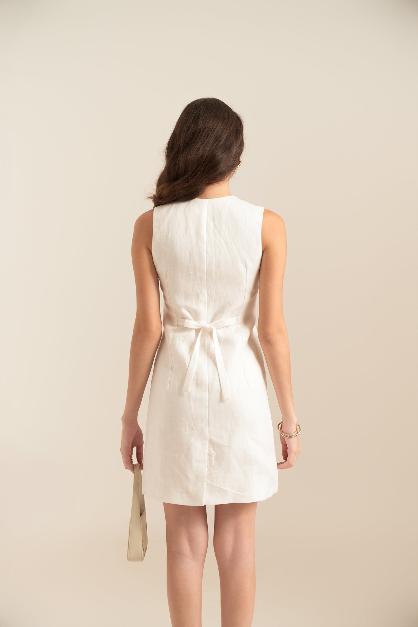 HARPER LINEN MINI DRESS - WHITE