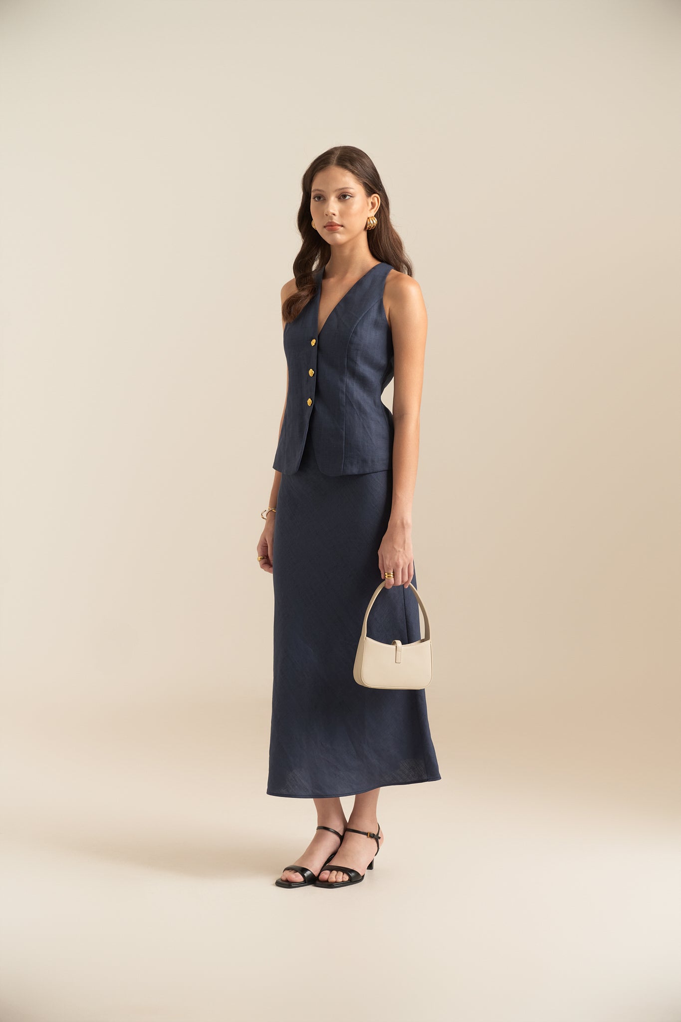LINEN SUIT WAISTCOAT - NAVY