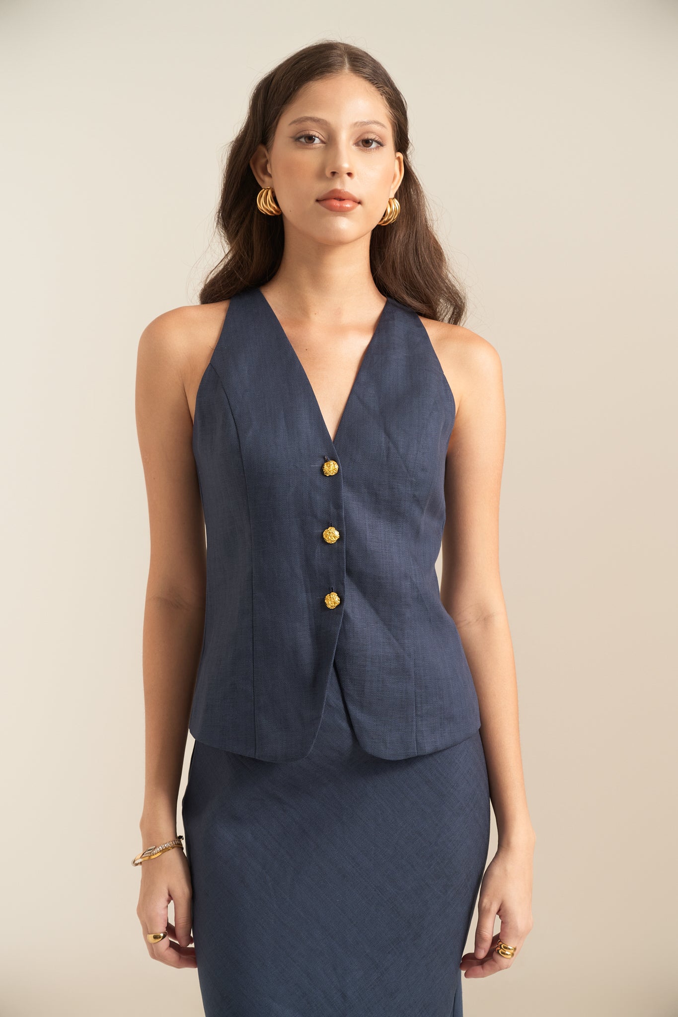 LINEN SUIT WAISTCOAT - NAVY