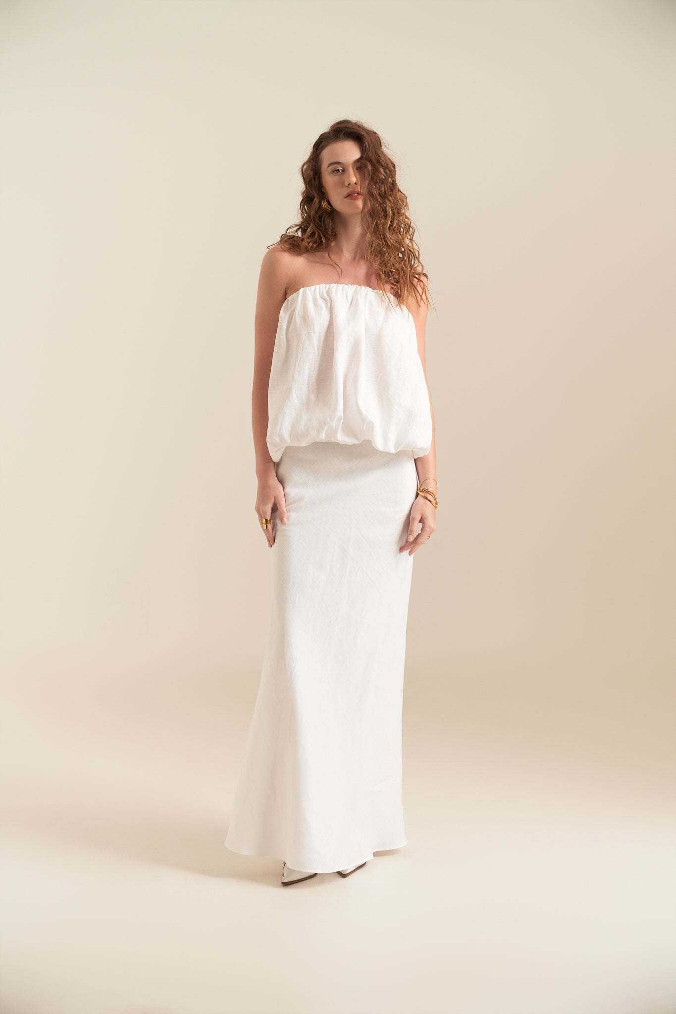CLAIRE FLUFFY LINEN TOP - WHITE
