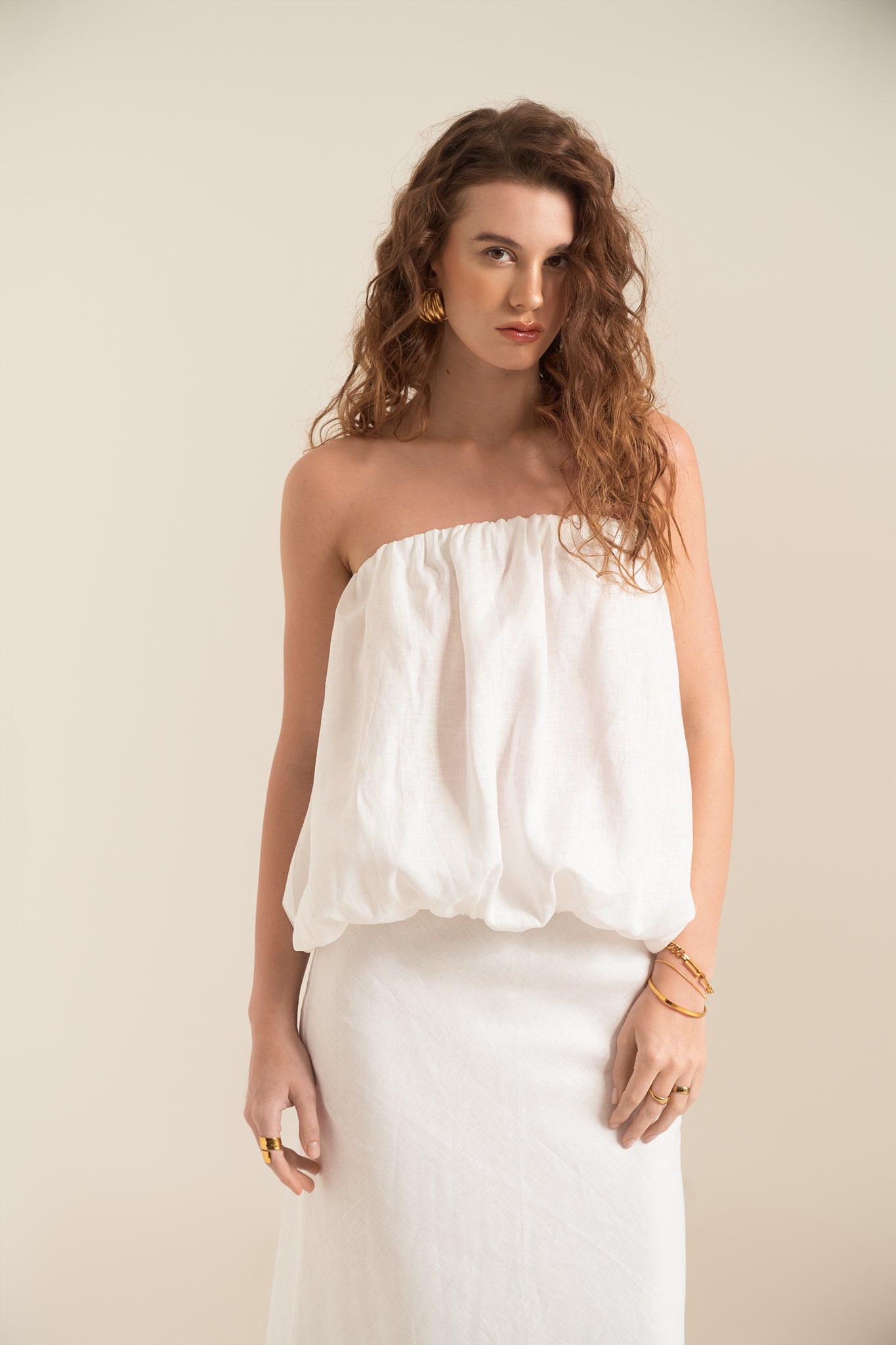 CLAIRE FLUFFY LINEN TOP - WHITE