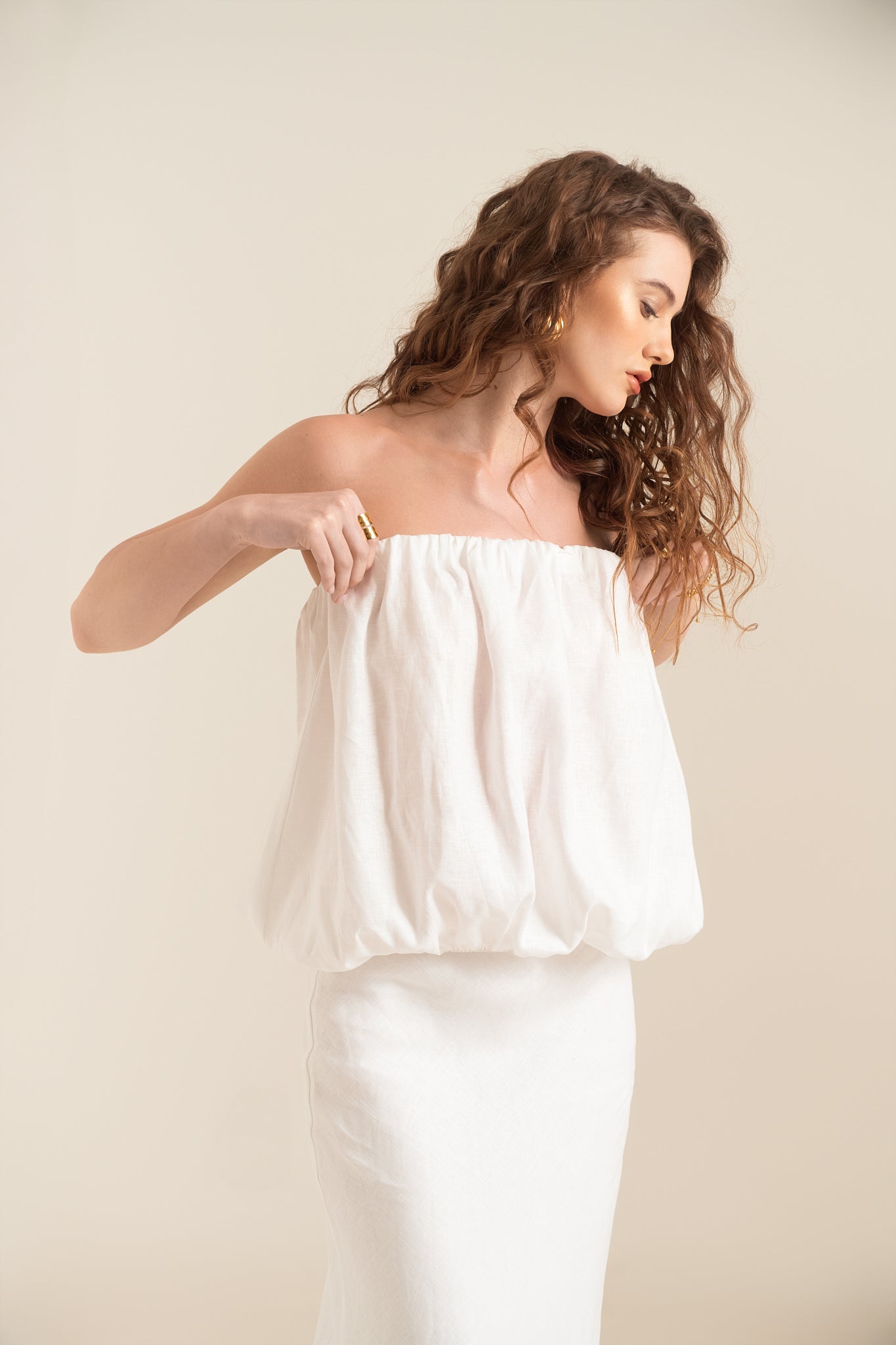 CLAIRE FLUFFY LINEN TOP - WHITE
