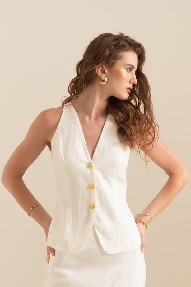 LINEN SUIT WAISTCOAT - WHITE