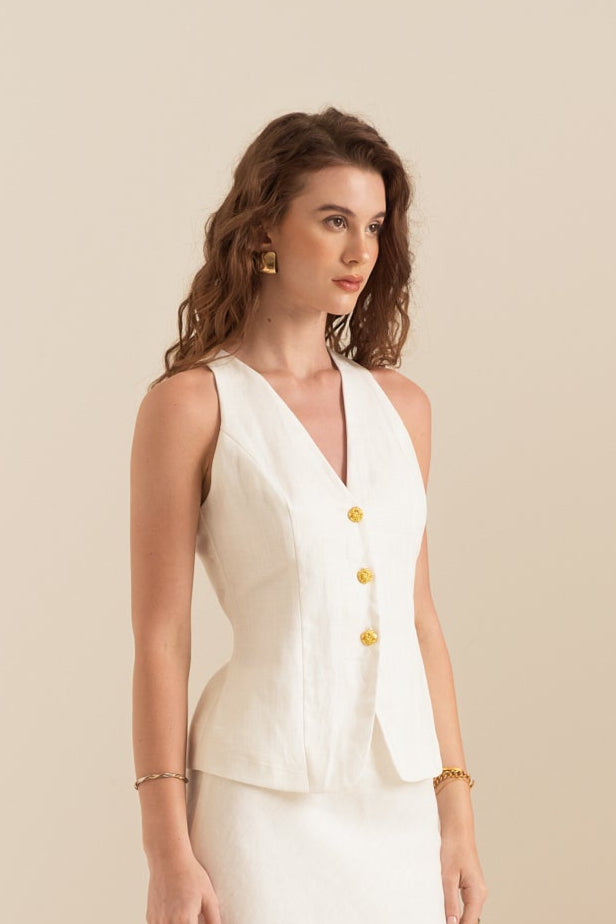 LINEN SUIT WAISTCOAT - WHITE