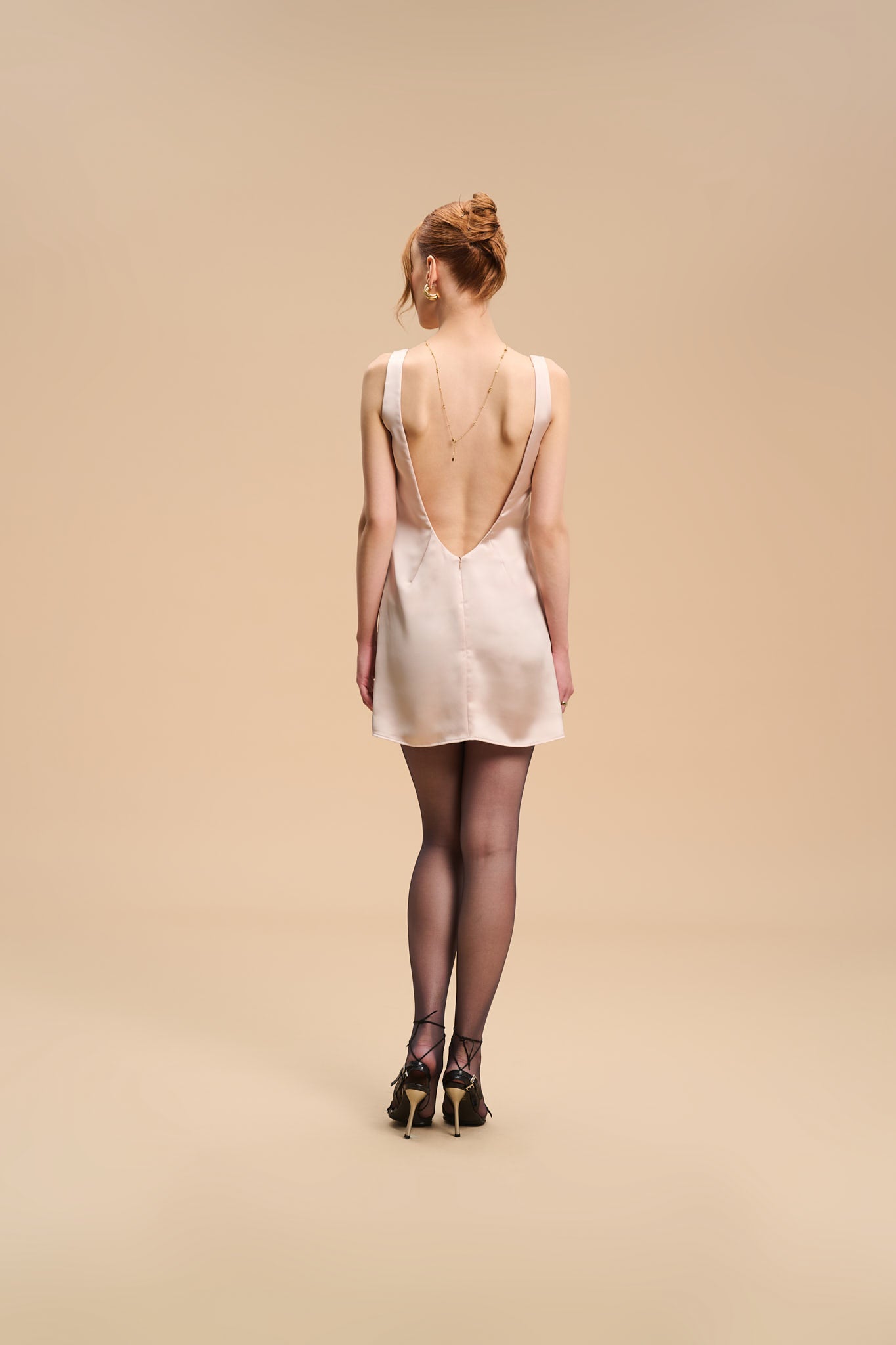 ESTELLE OPEN-BACK SATIN DRESS - Creamrose Pearl