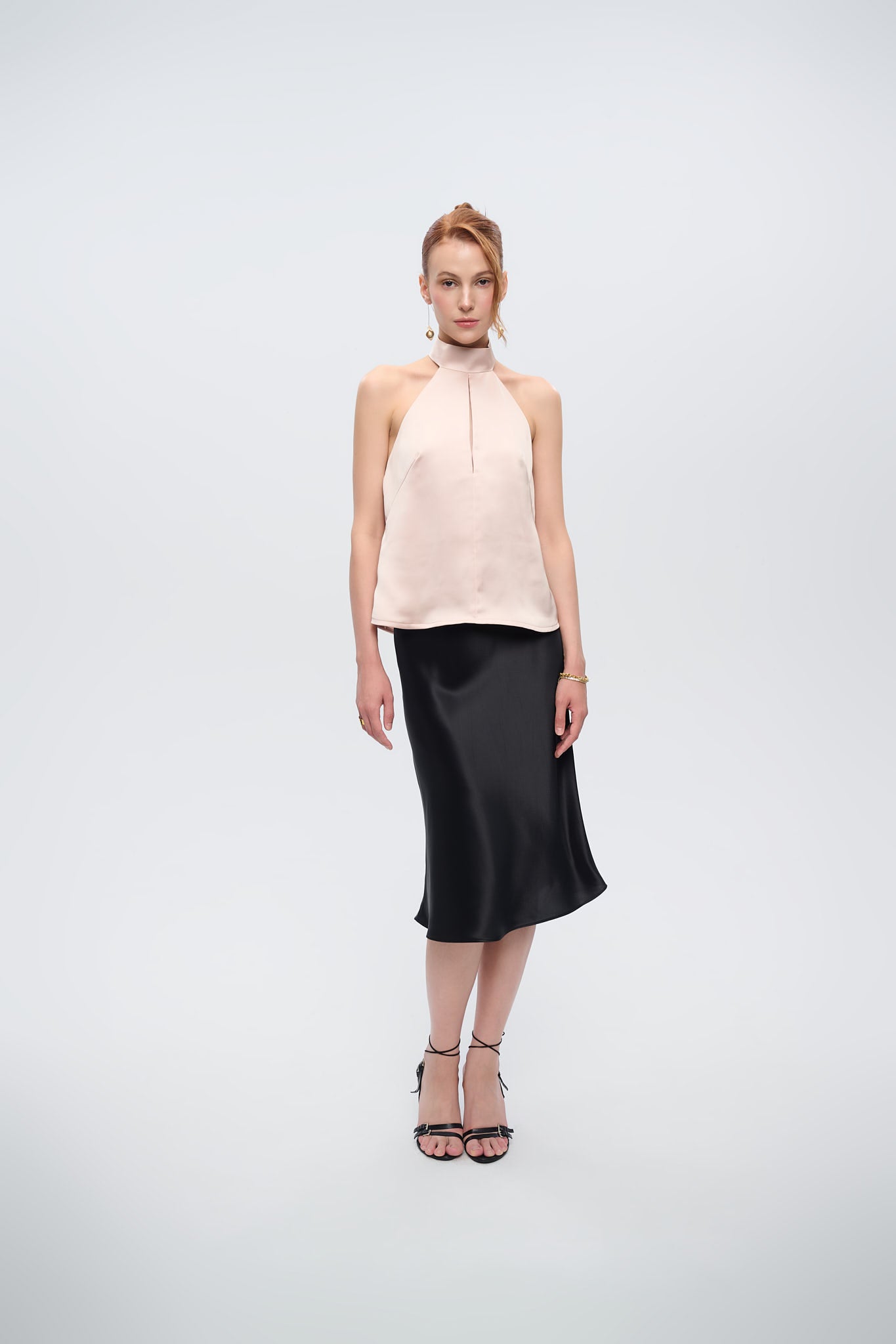 LISA HALTERNECK SATIN TOP - Creamrose Pearl