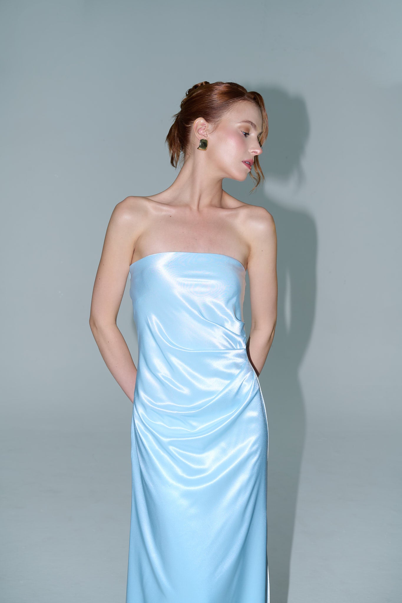 CHARLOTTE STRAPLESS DRAPED GOWN - Blue Topaz