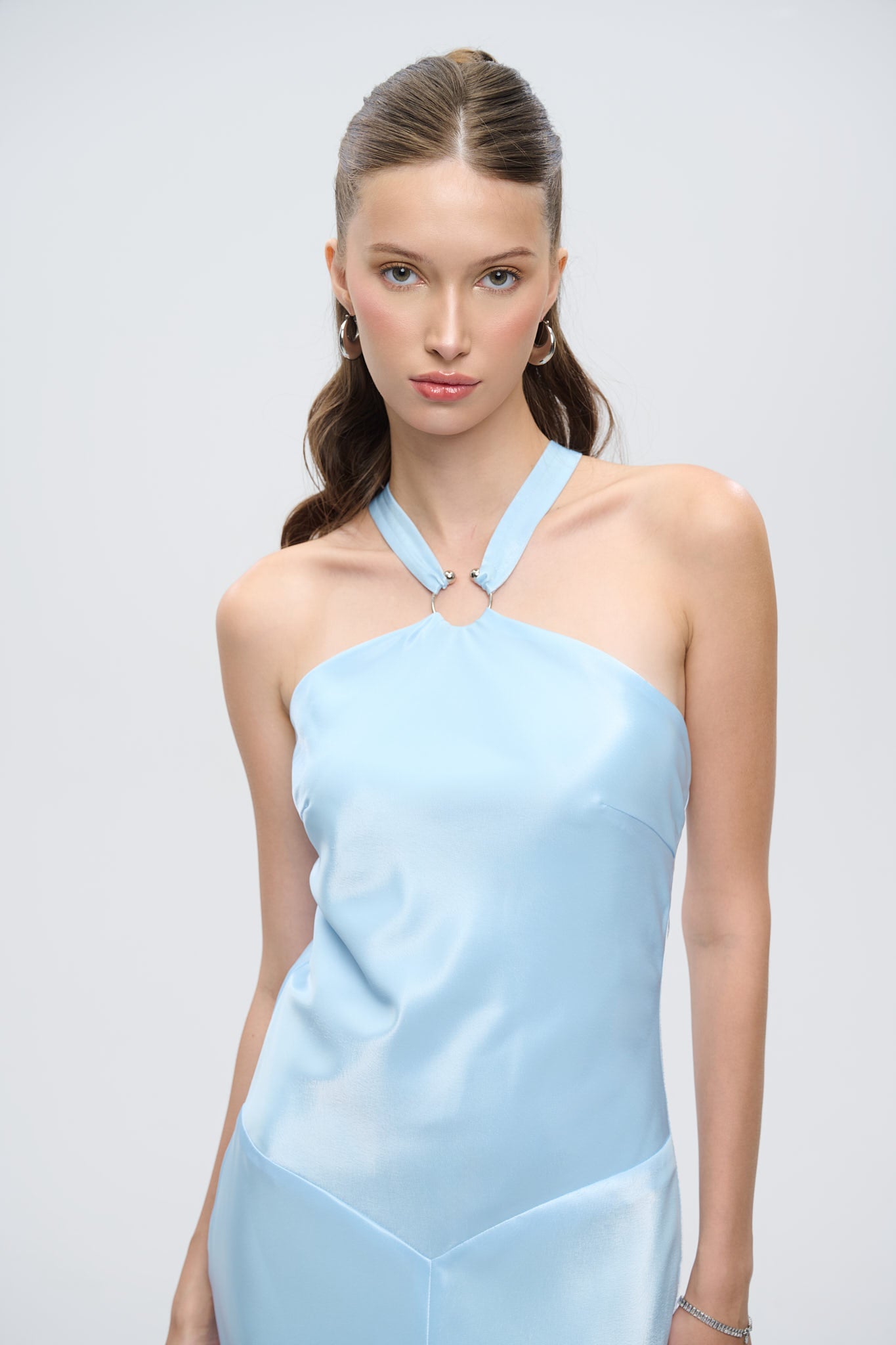 GRACE HALTERNECK SATIN GOWN - Blue Topaz