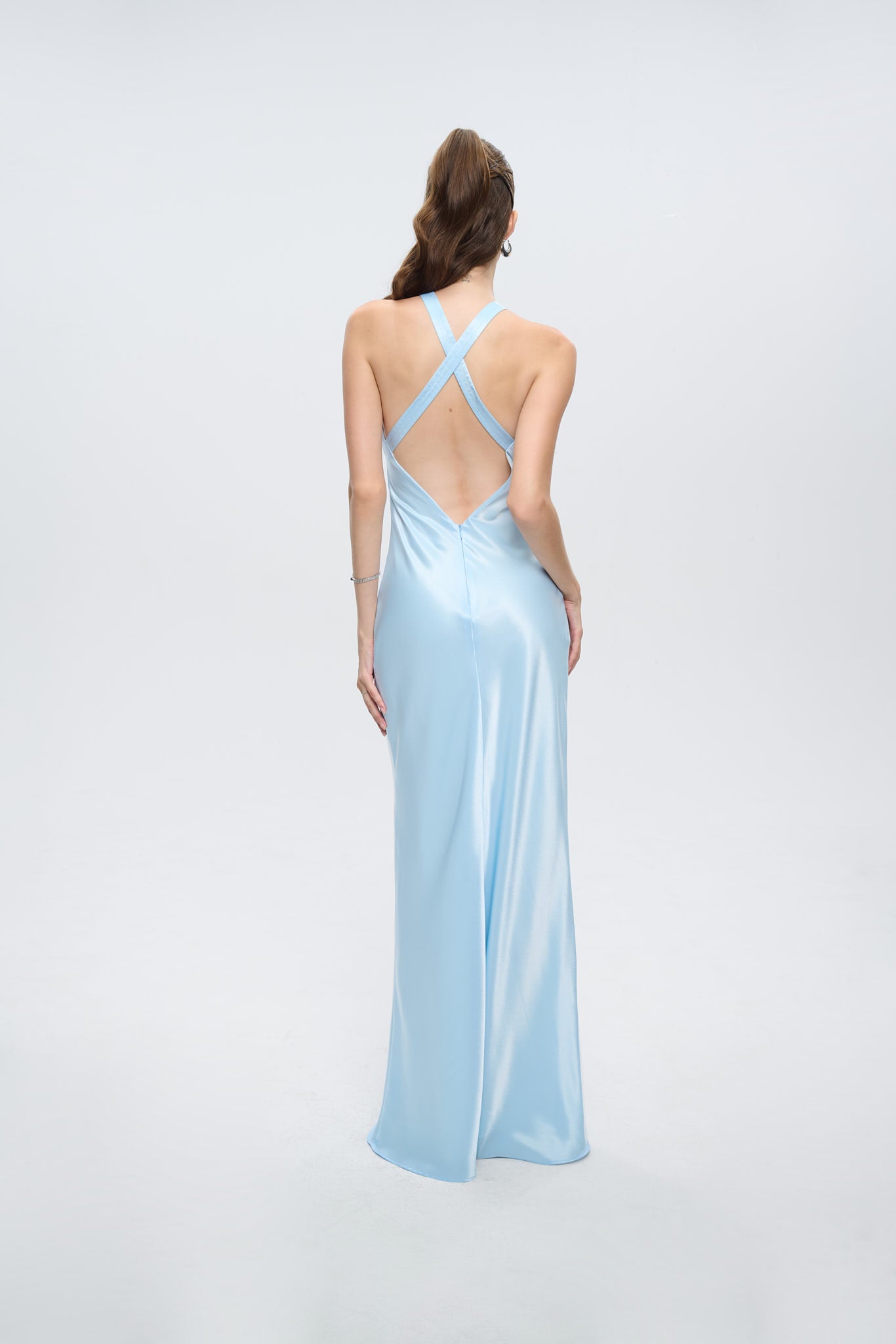 GRACE HALTERNECK SATIN GOWN - Blue Topaz