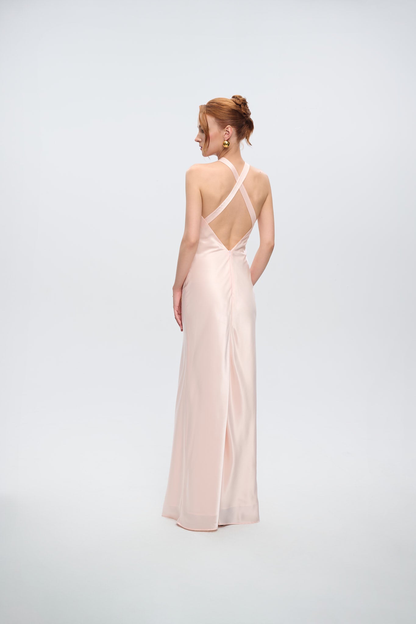 GRACE HALTERNECK SATIN GOWN - Pink Pearl